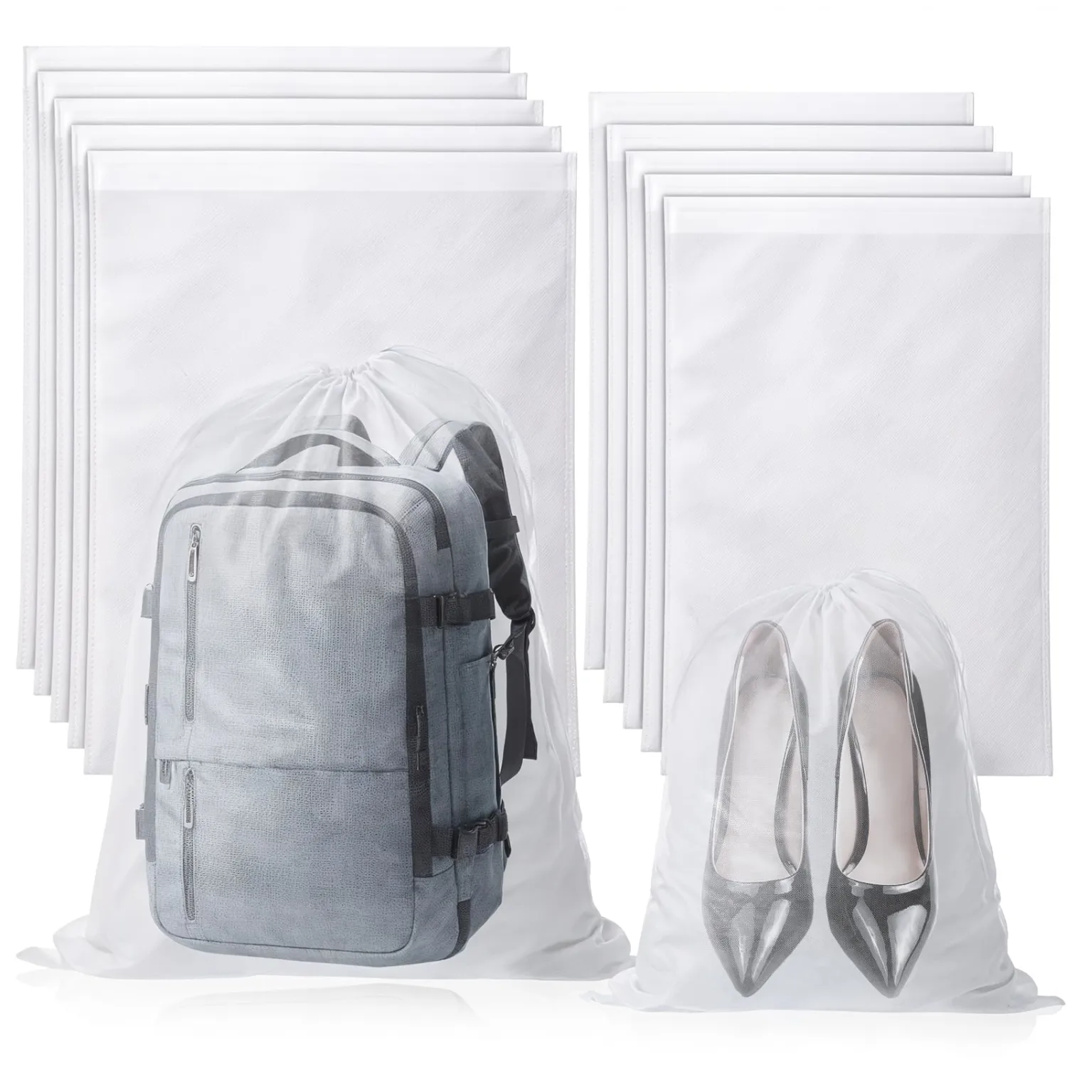 10 PCS White Non-Woven Shoe Storage Bags, Dust Bags for Purses, Travel Shoe Storage-Bag, Breathable Dust-proof Bag, Cloth Storage Pouch, Bag-Covers for Purse, Shoes (2 Sizes)