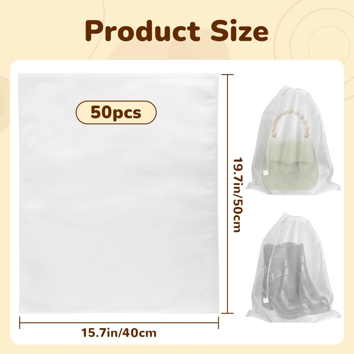 Dust Bags for Handbags, 50-Pack 15.7x19.7 Inch Multi-Purpose Reusable Organizers for Purses, Shoes, Closet & Travel