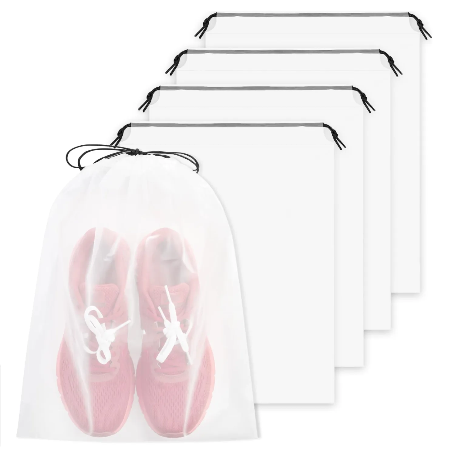 4-Pack Waterproof Drawstring Shoe Bags, 15.7 x 11.8 Inch, Clear Travel Packing Organizers for Men & Women, Storage Bags for Shoes, Clothes, Travel Essentials