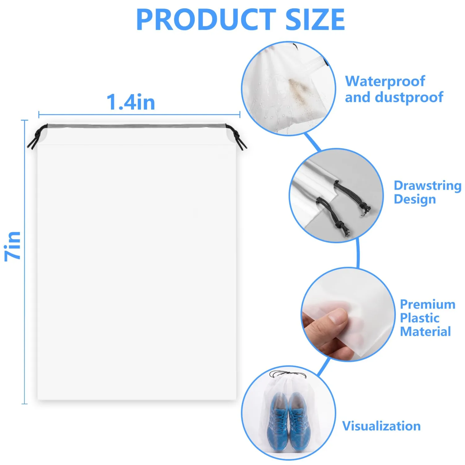 4-Pack Waterproof Drawstring Shoe Bags, 15.7 x 11.8 Inch, Clear Travel Packing Organizers for Men & Women, Storage Bags for Shoes, Clothes, Travel Essentials