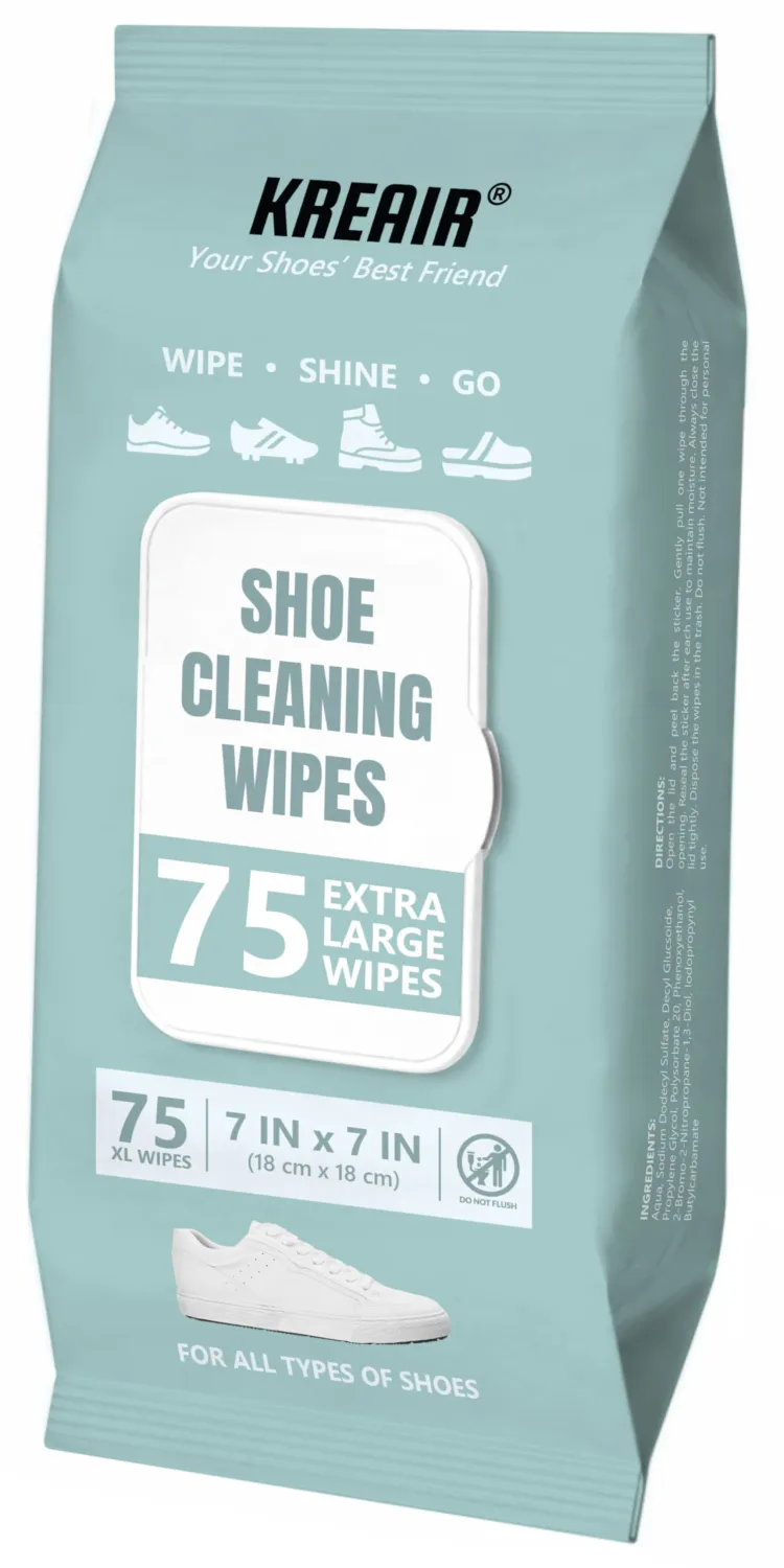 Shoe Cleaning Wipes 75 Ct, XL 7" x 7", for Sneakers & White Shoes