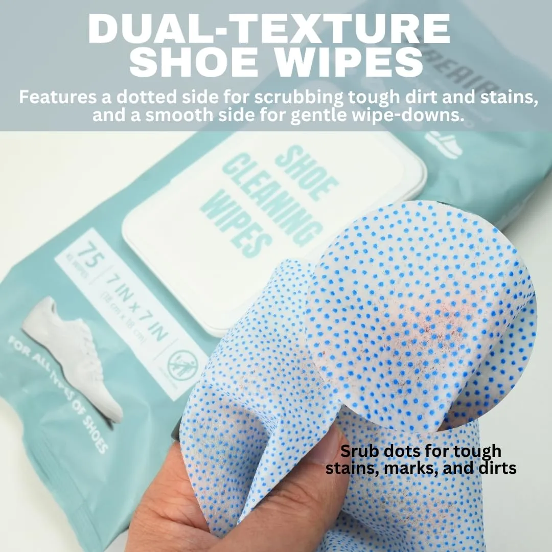 Shoe Cleaning Wipes 75 Ct, XL 7" x 7", for Sneakers & White Shoes