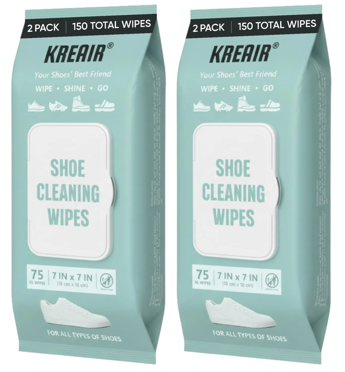Shoe Cleaning Wipes 75 Ct, XL 7" x 7", for Sneakers & White Shoes