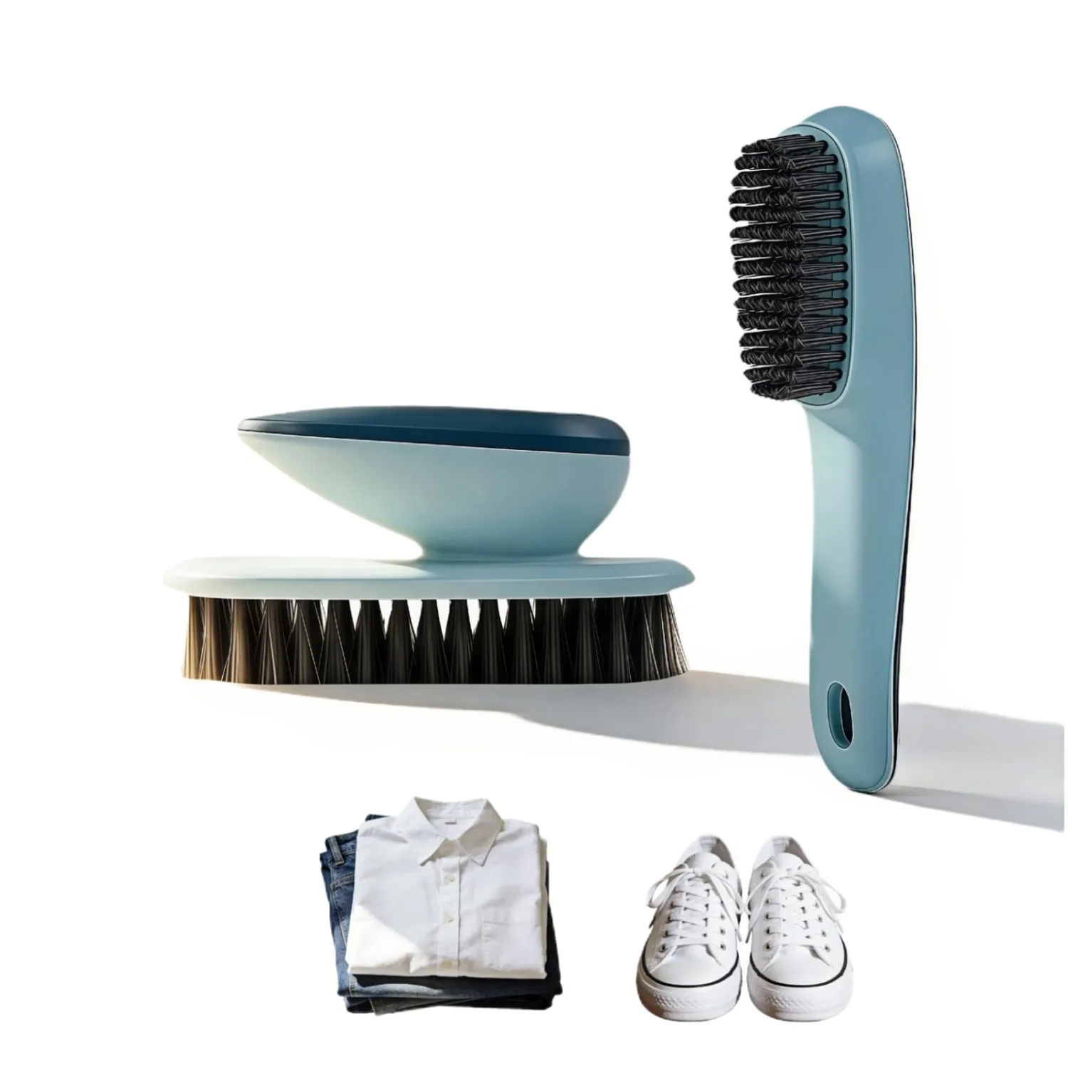 Ergonomic Shoe & Clothing Brush Set (2-Piece) - Heavy Duty Stain Remover with Non-Slip Grip, Hanging Hole for Storage | Bathroom Tile Grout Scrubber, Kitchen Cleaner, Carpet Spotter