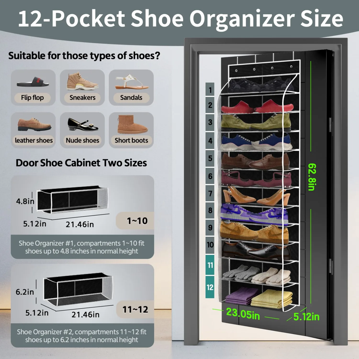 PAULONE 12-Pocket Over-the-Door Shoe Organizer - Black