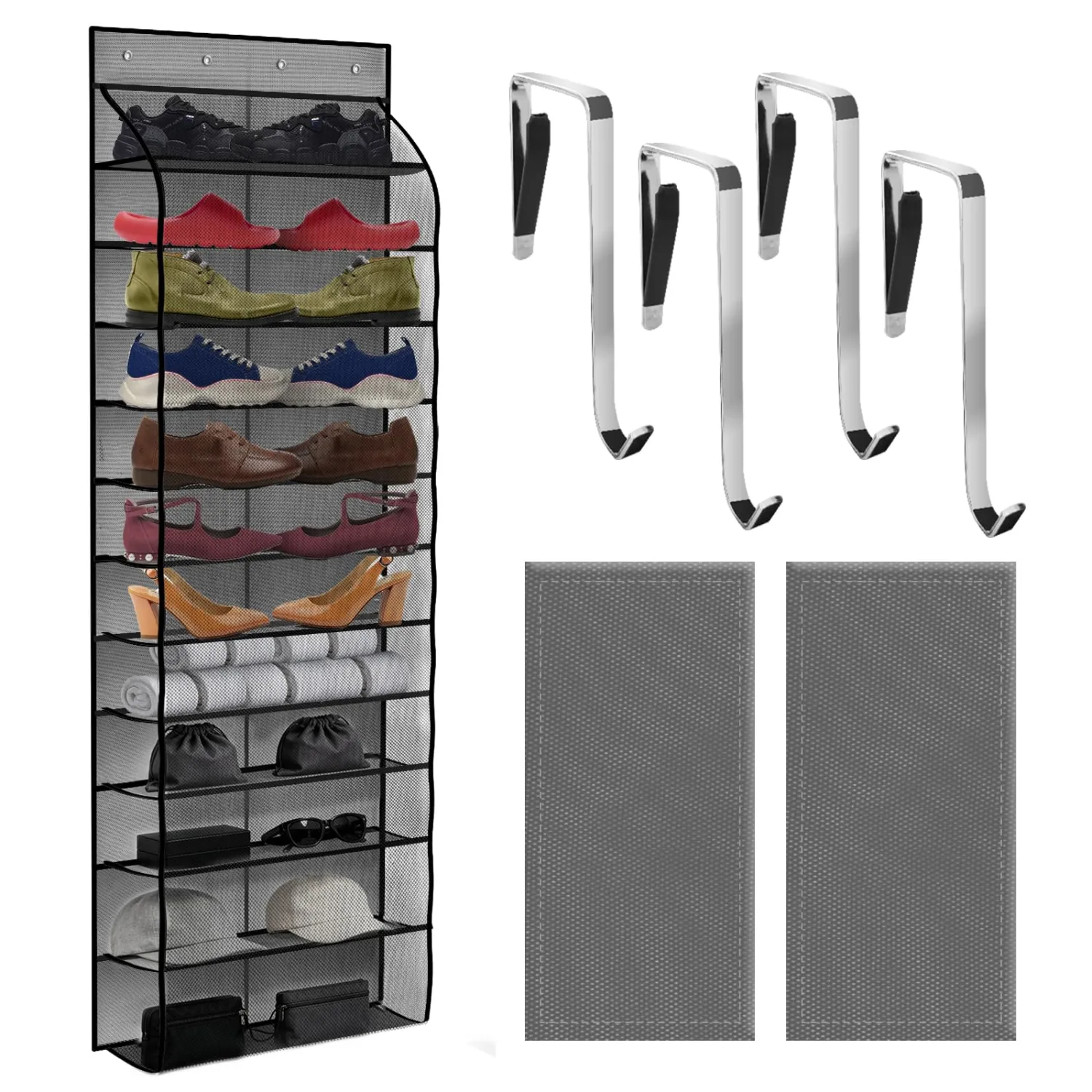 PAULONE 12-Pocket Over-the-Door Shoe Organizer - Gray