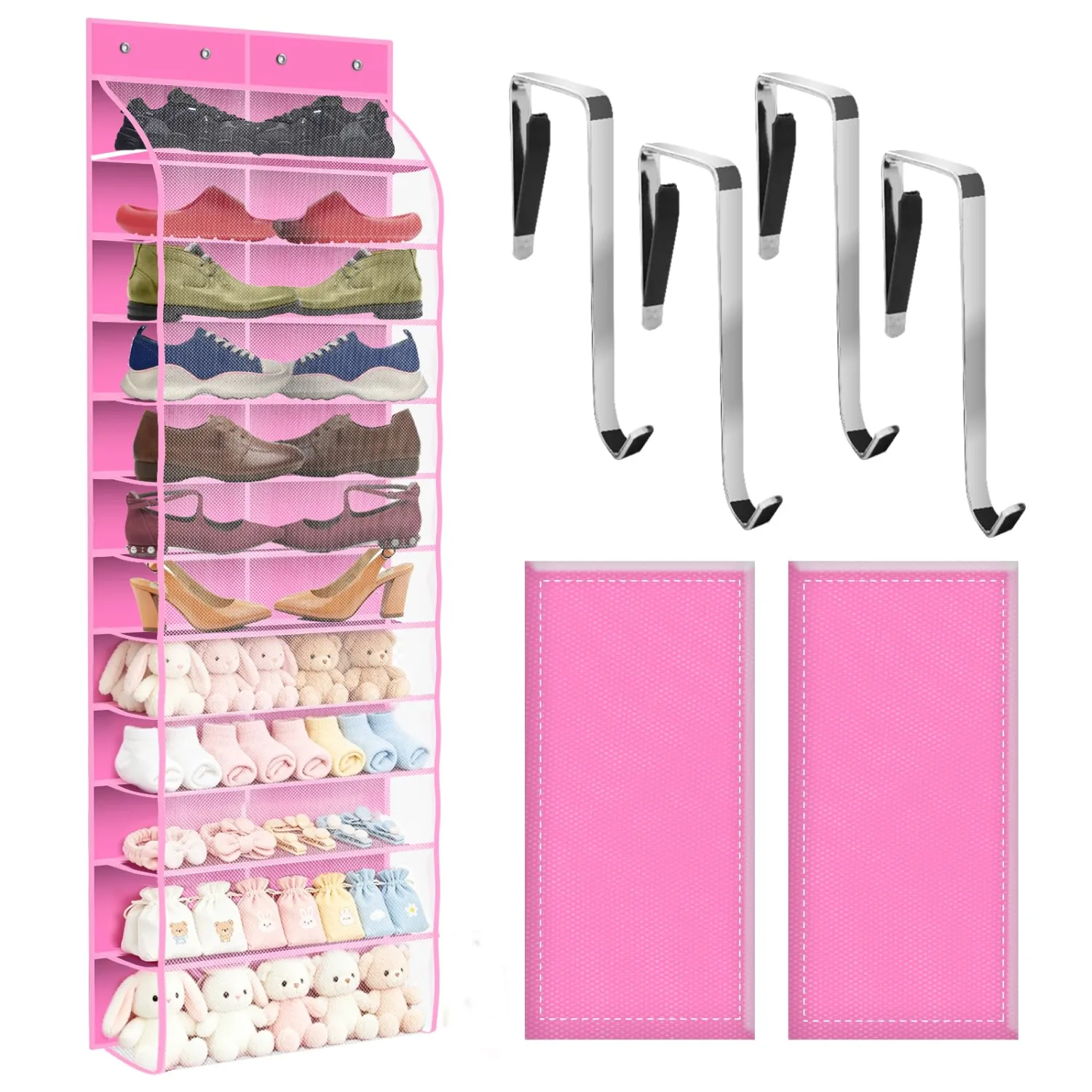 PAULONE 12-Pocket Over-the-Door Shoe Organizer - Pink