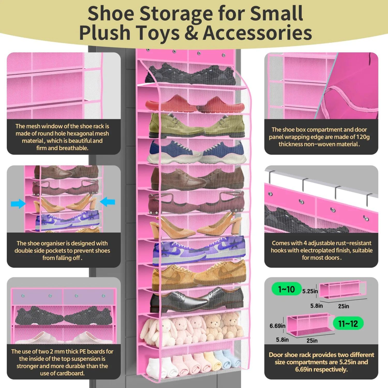 PAULONE 12-Pocket Over-the-Door Shoe Organizer - Pink