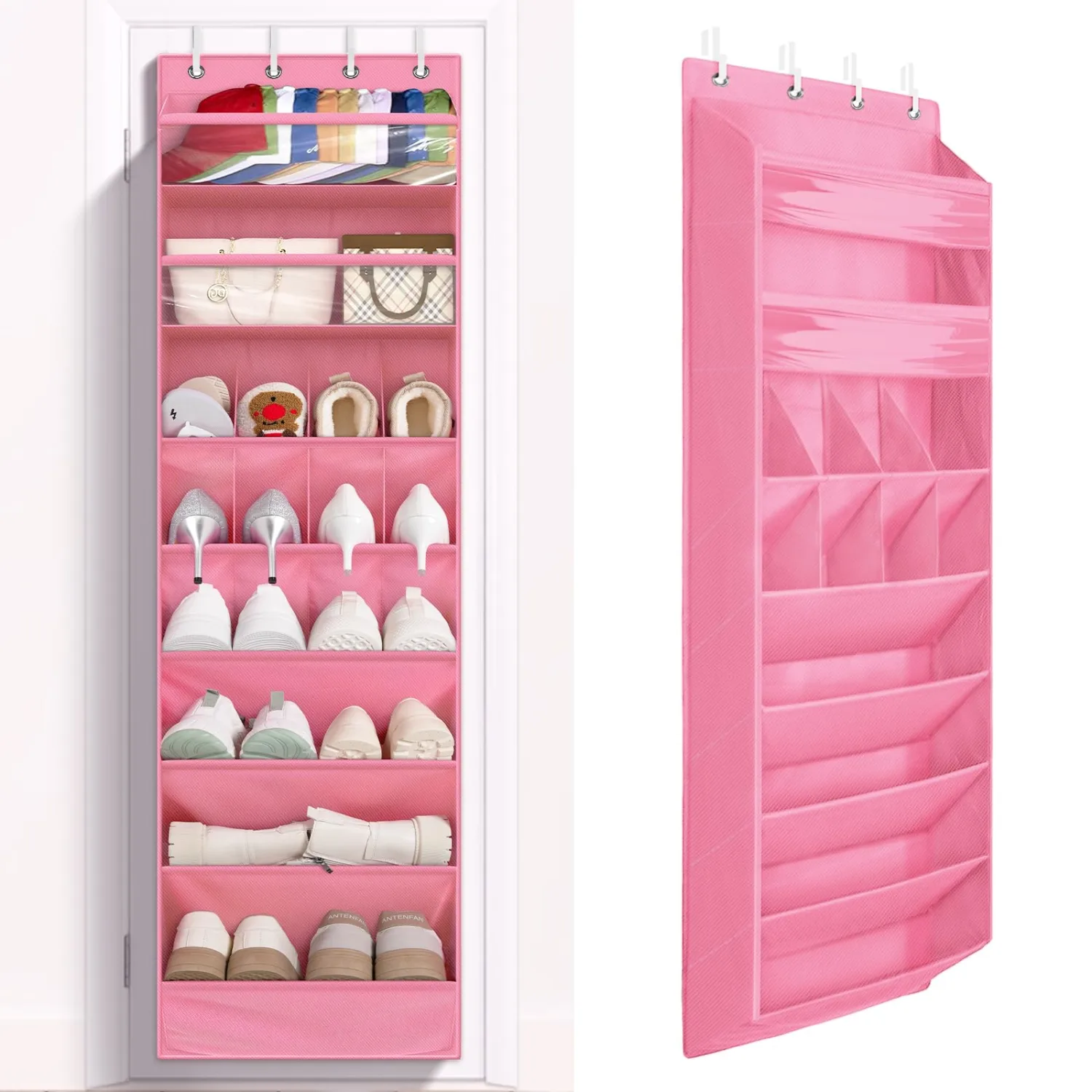 1 Pack 8 Shelves Over The Door Shoe Organizer, 68" Exlarge Deep Pockets