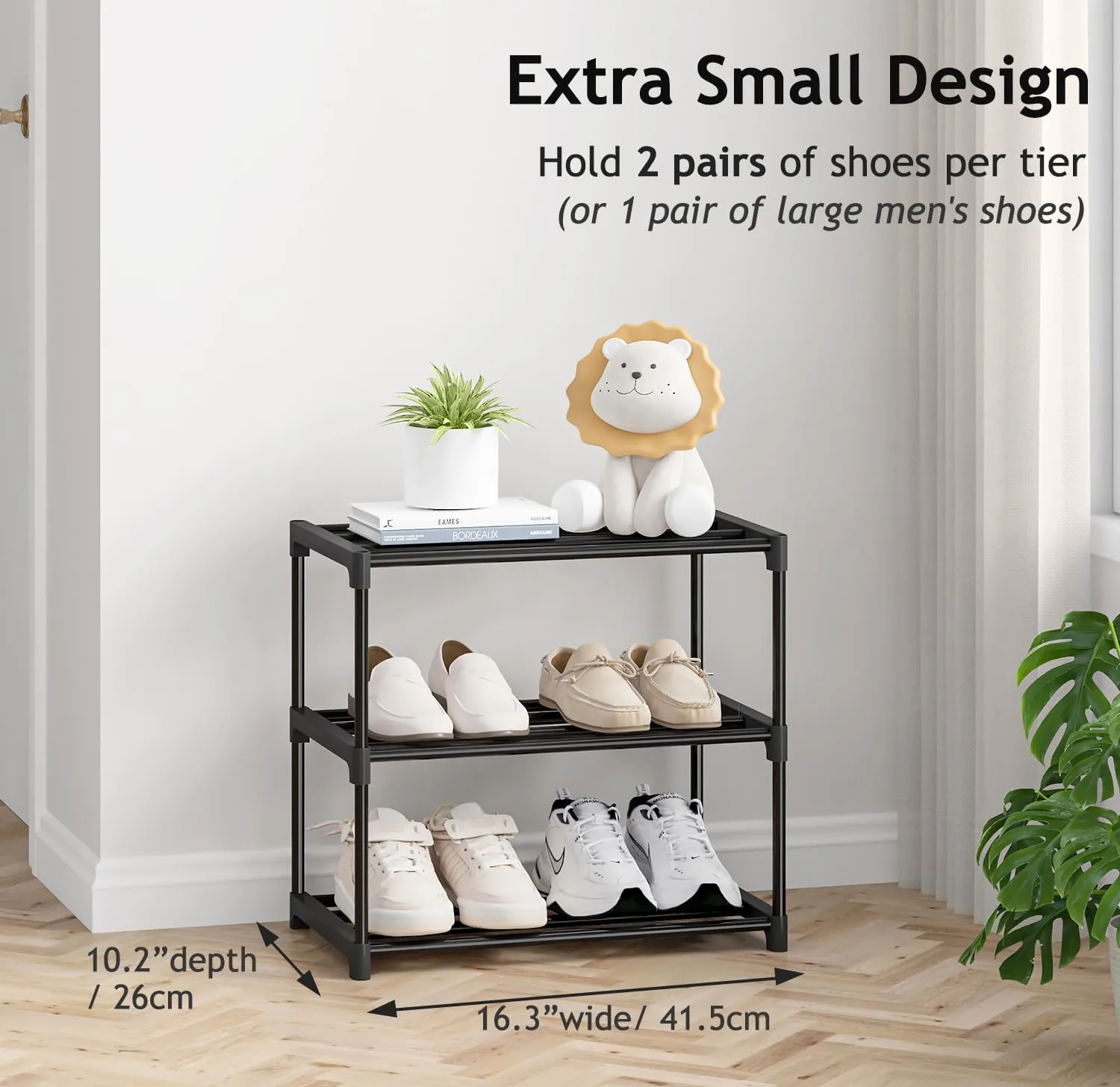 Autonomier 3 Tier Extra Small Shoe Rack (16.3" Wide), Lightweight Shelf