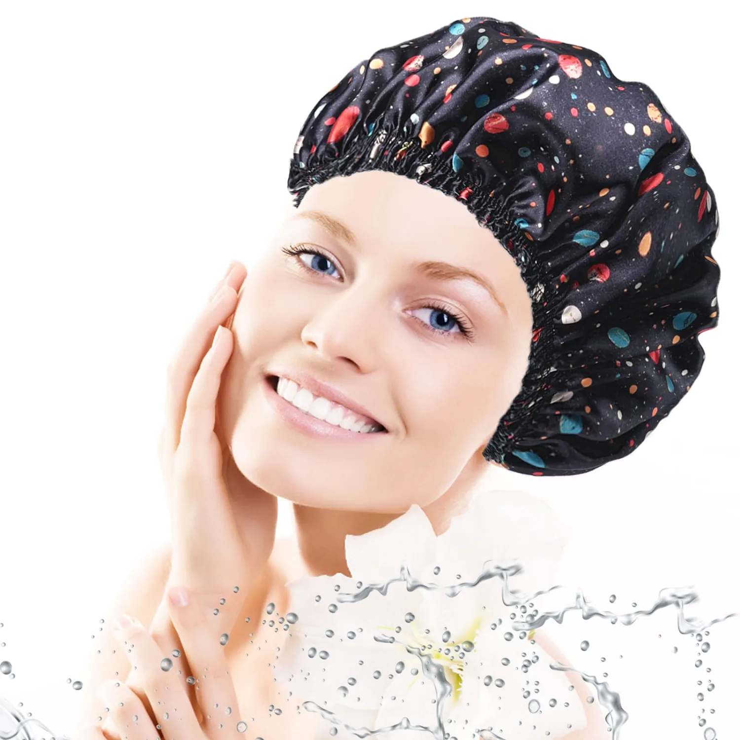 Shower Caps for Women, 4 PCS Reusable Waterproof Bath Cap
