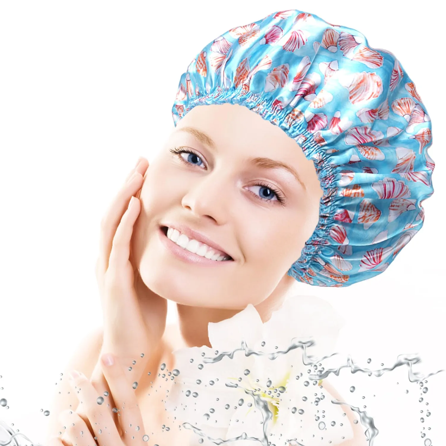 Shower Caps for Women, 4 PCS Reusable Waterproof Bath Cap