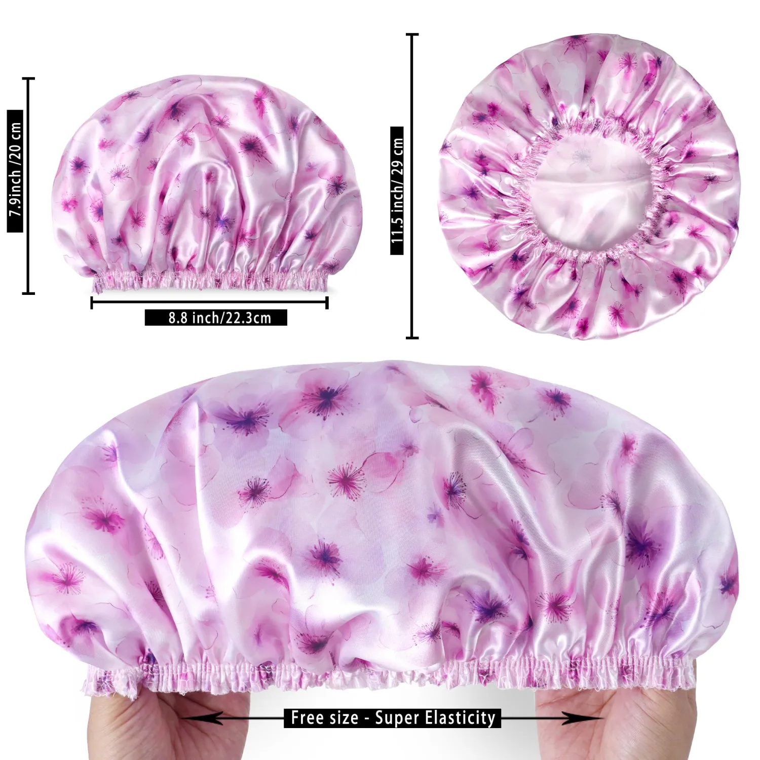 Shower Caps for Women, 4 PCS Reusable Waterproof Bath Cap