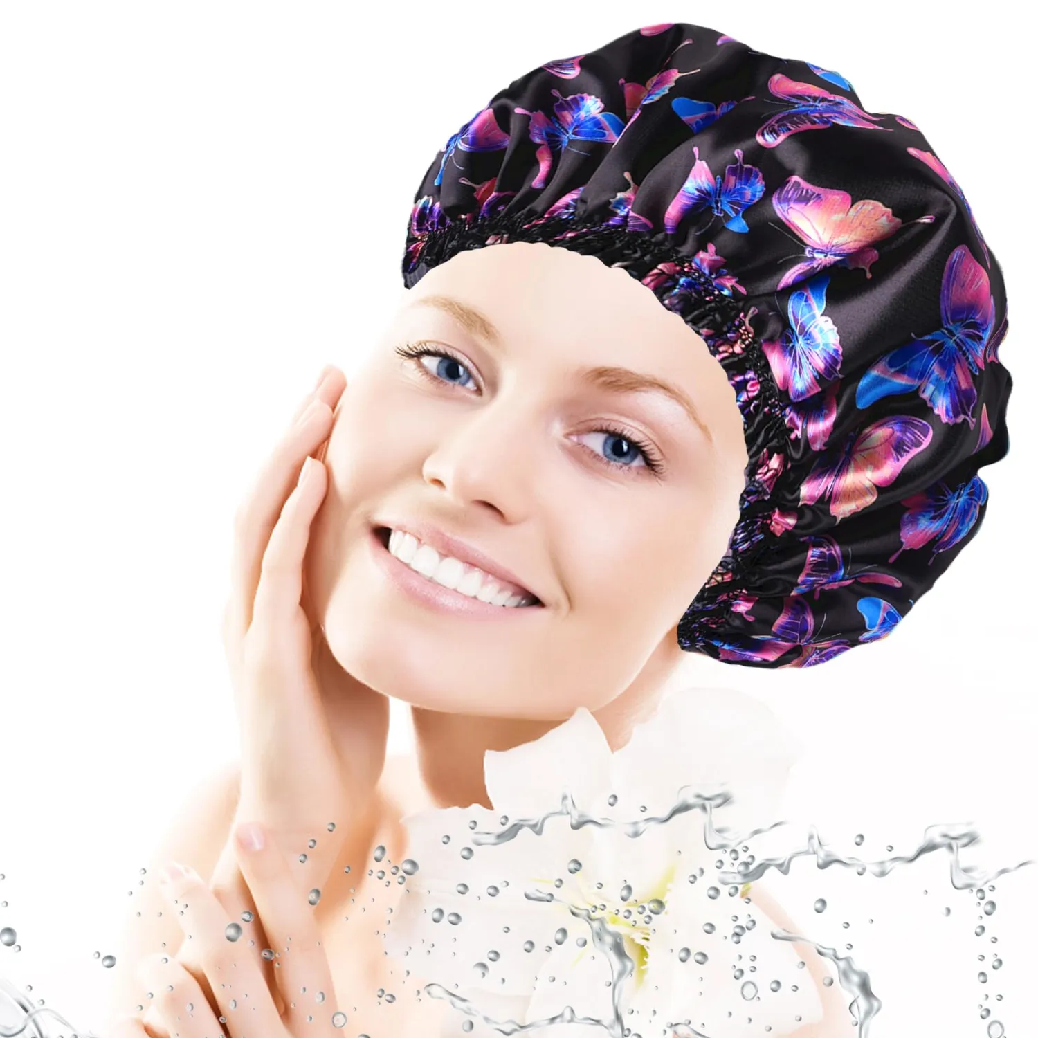 Shower Caps for Women, 4 PCS Reusable Waterproof Bath Cap