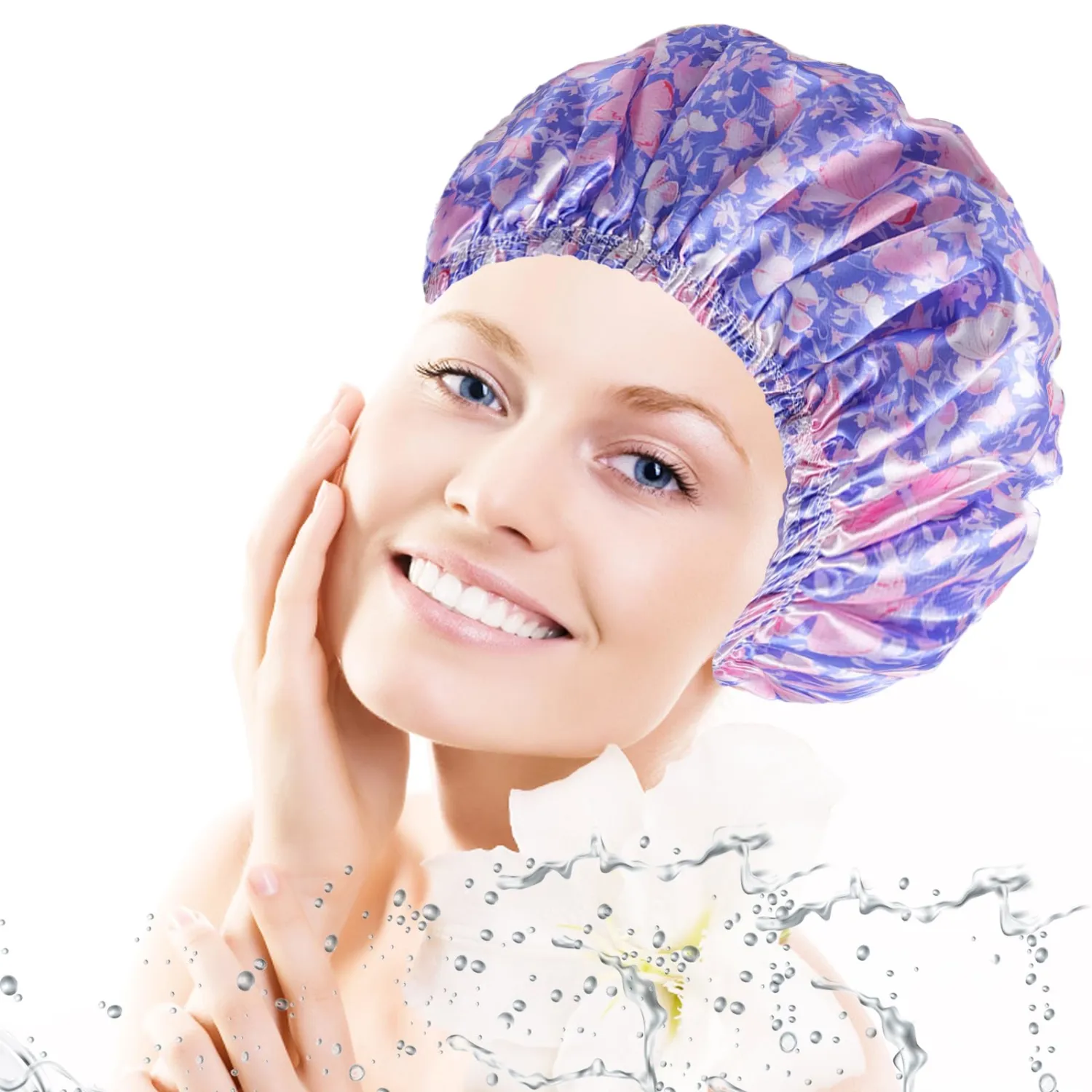 Shower Caps for Women, 4 PCS Reusable Waterproof Bath Cap