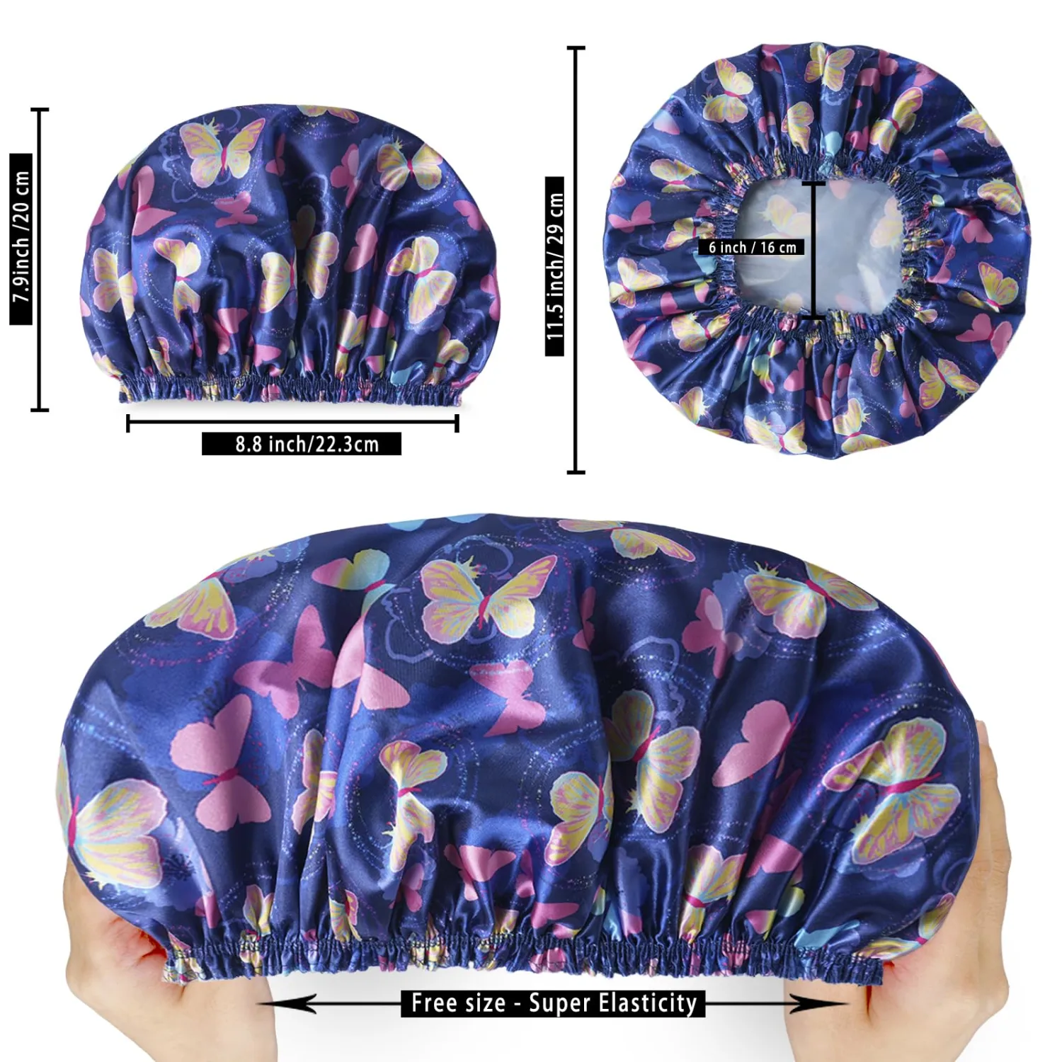 Shower Caps for Women, 4 PCS Reusable Waterproof Bath Cap