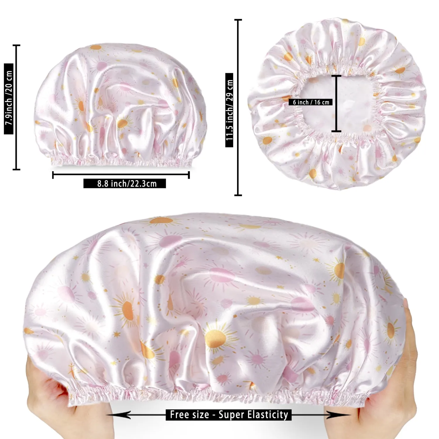 Shower Caps for Women, 4 PCS Reusable Waterproof Bath Cap