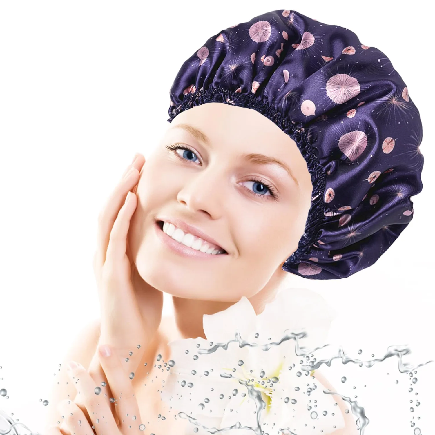 Shower Caps for Women, 4 PCS Reusable Waterproof Bath Cap