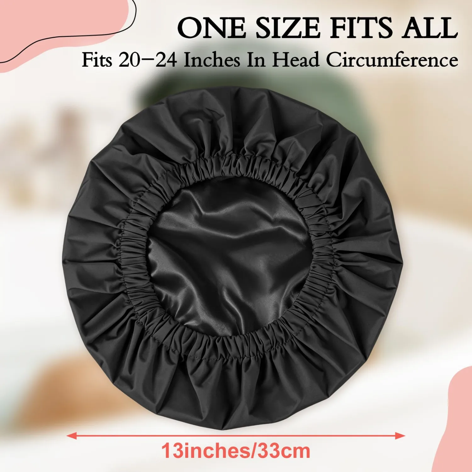 2P Satin Lined Shower Cap for Women,Large Waterproof Shower Bonnet