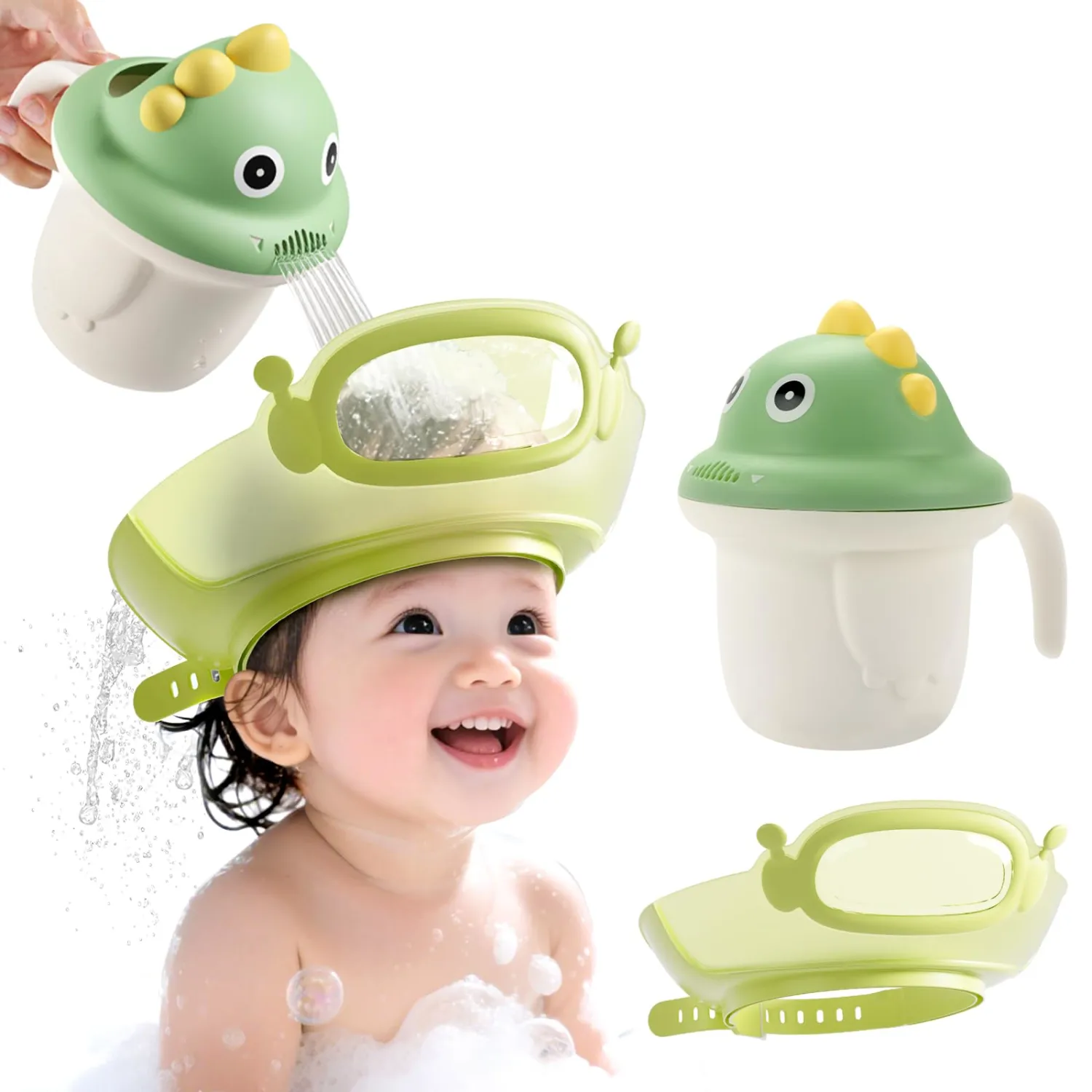FUNUPUP Baby Shower Cap with Bath Rinse Cup for Toddlers Kids, Robot Green