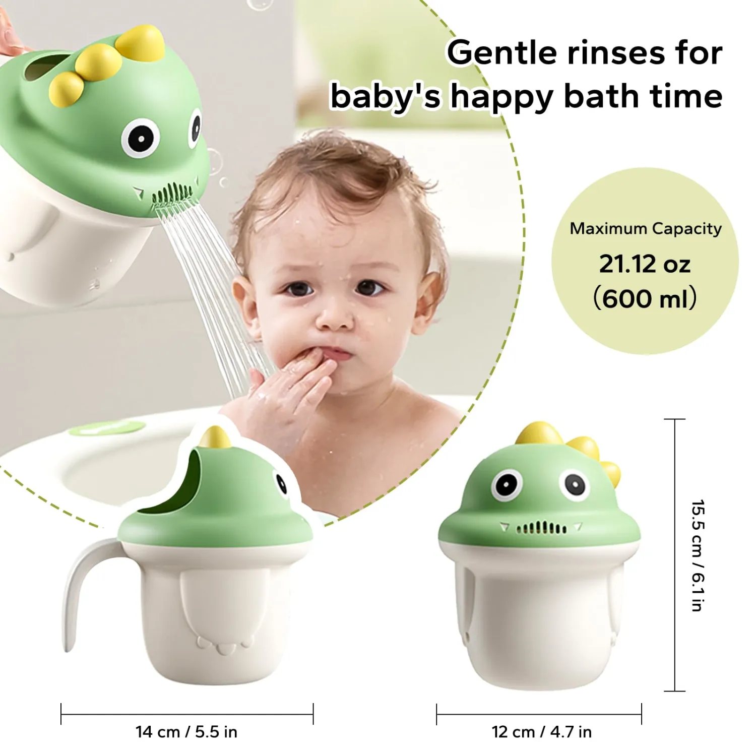 FUNUPUP Baby Shower Cap with Bath Rinse Cup for Toddlers Kids, Robot Green