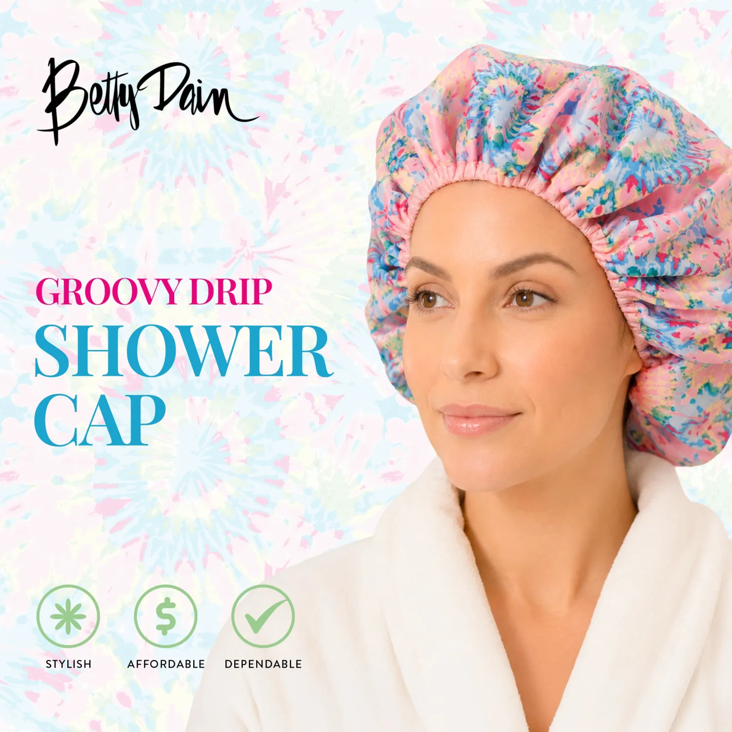 Betty Dain Reusable Nylon Bath & Shower Cap, Groovy Drip