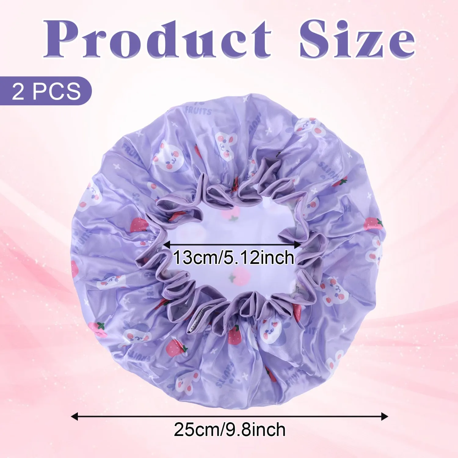 Shower Cap for Kids, 2 Pcs Toddler Shower Cap Waterproof Double Layers Shower Caps Cute Bonnets Elastic Band Bonnet Satin & Eva Soft Kid Sleeping Cap Reusable Kids Showers Caps(Pink + Purple)