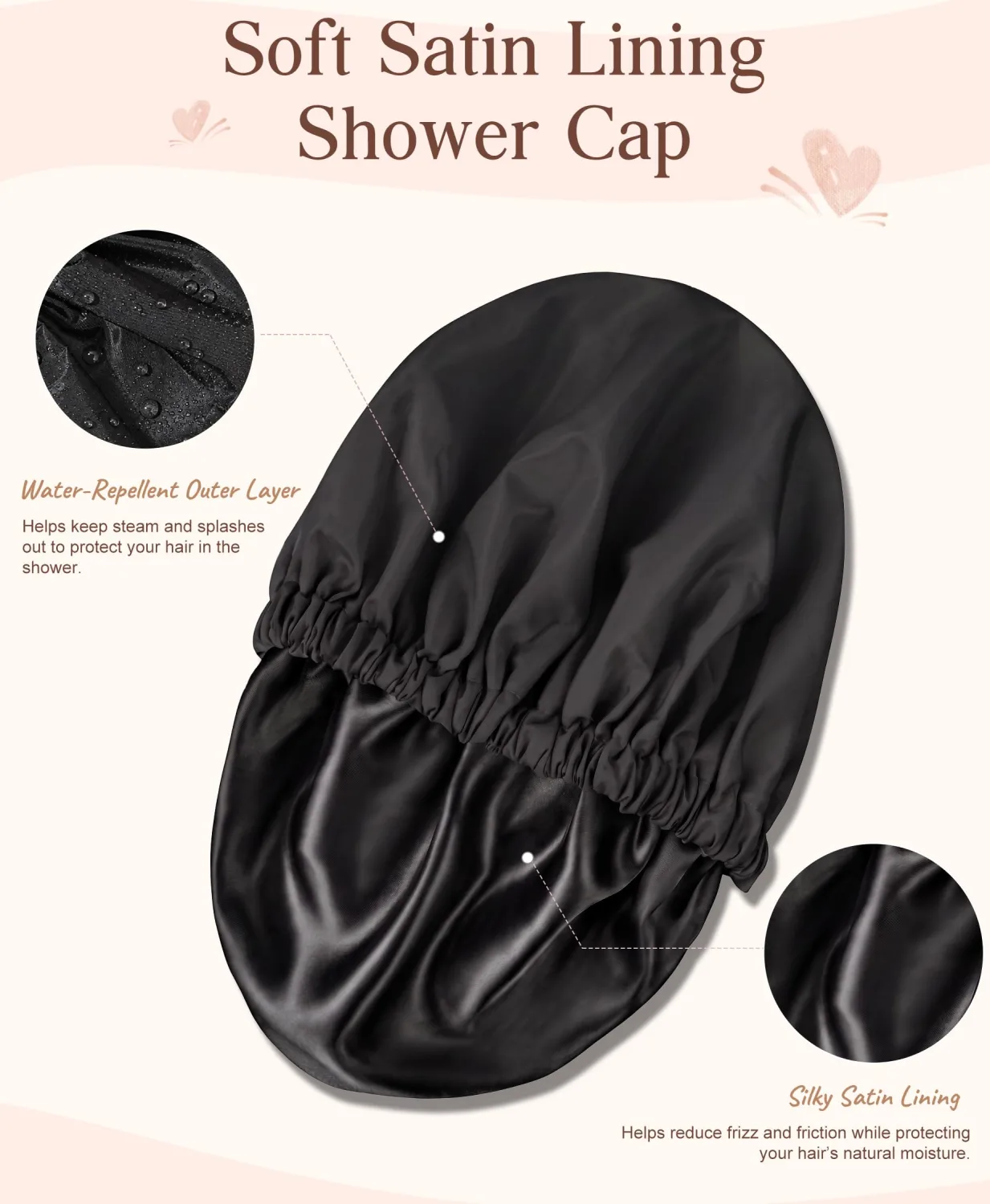 Shower Cap for Braids Extra Large Shower Cap Reusable Waterproof Satin