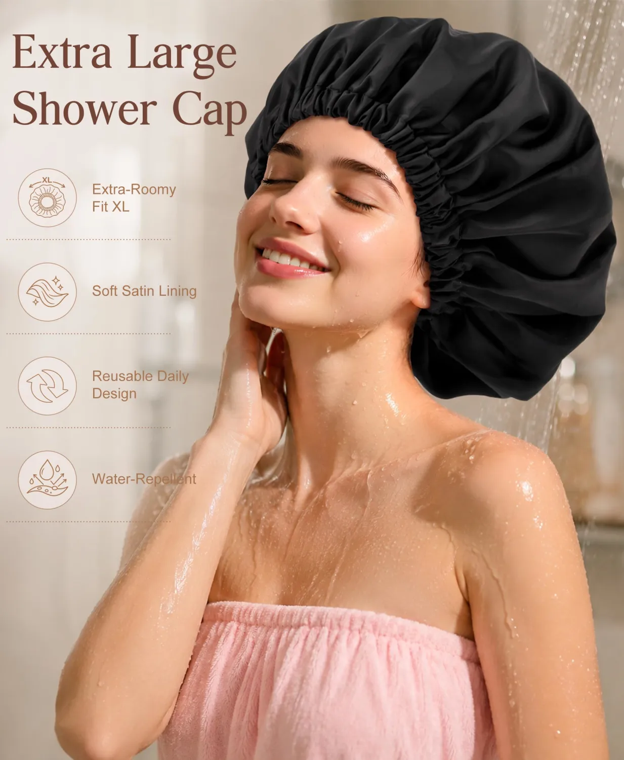 Shower Cap for Braids Extra Large Shower Cap Reusable Waterproof Satin