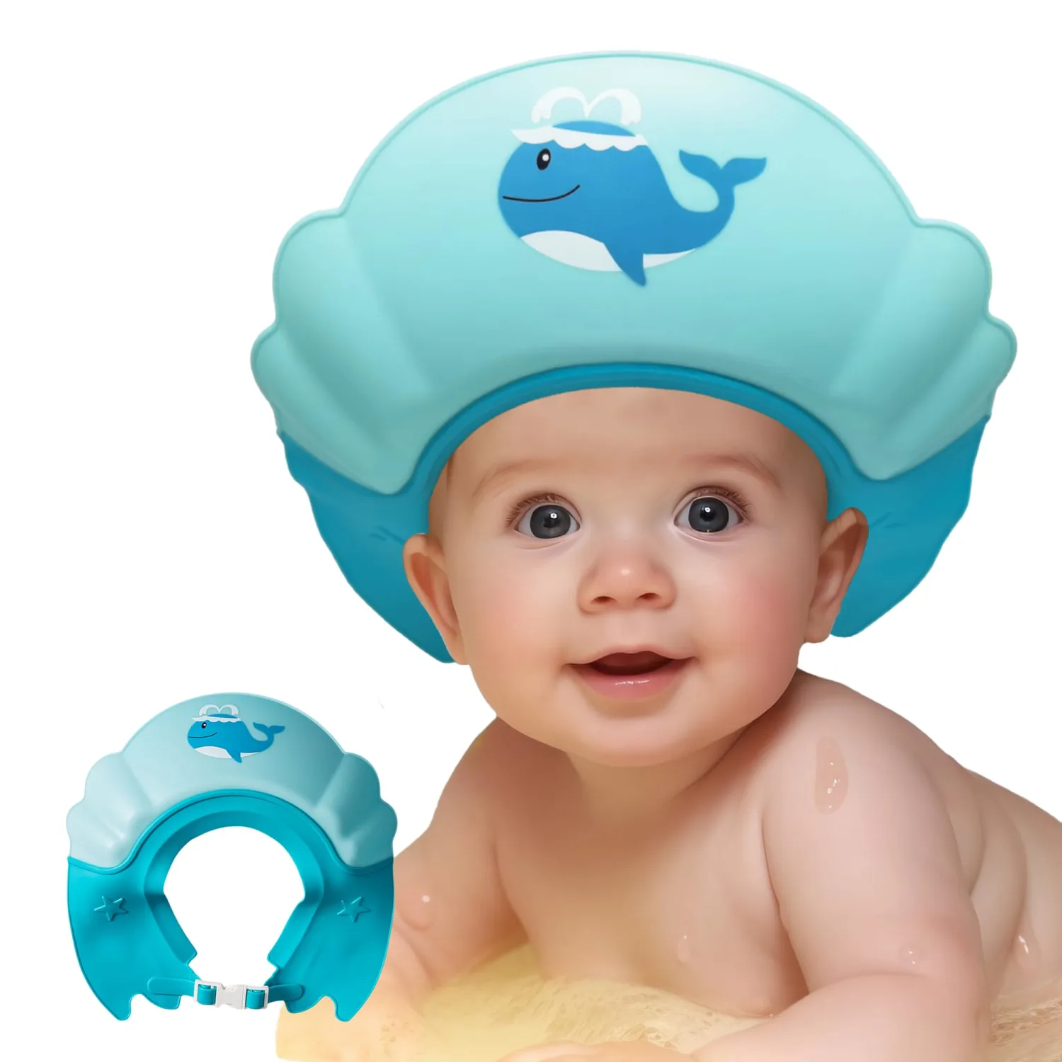 Baby Shower Cap Shield, Shower Cap for Kids, Visor Hat for Eye and Ear Protection for 0-9 Years Old Children,Cute whale shape Makes the Baby Bath More Fun (Blue)