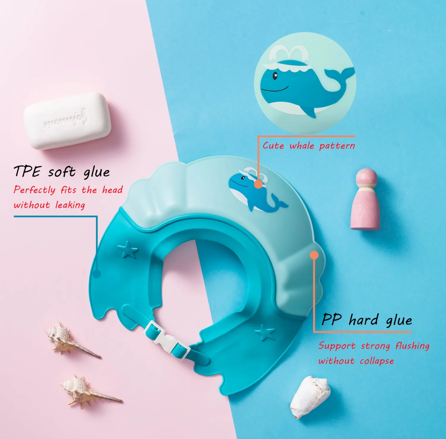 Baby Shower Cap Shield, Shower Cap for Kids, Visor Hat for Eye and Ear Protection for 0-9 Years Old Children,Cute whale shape Makes the Baby Bath More Fun (Blue)