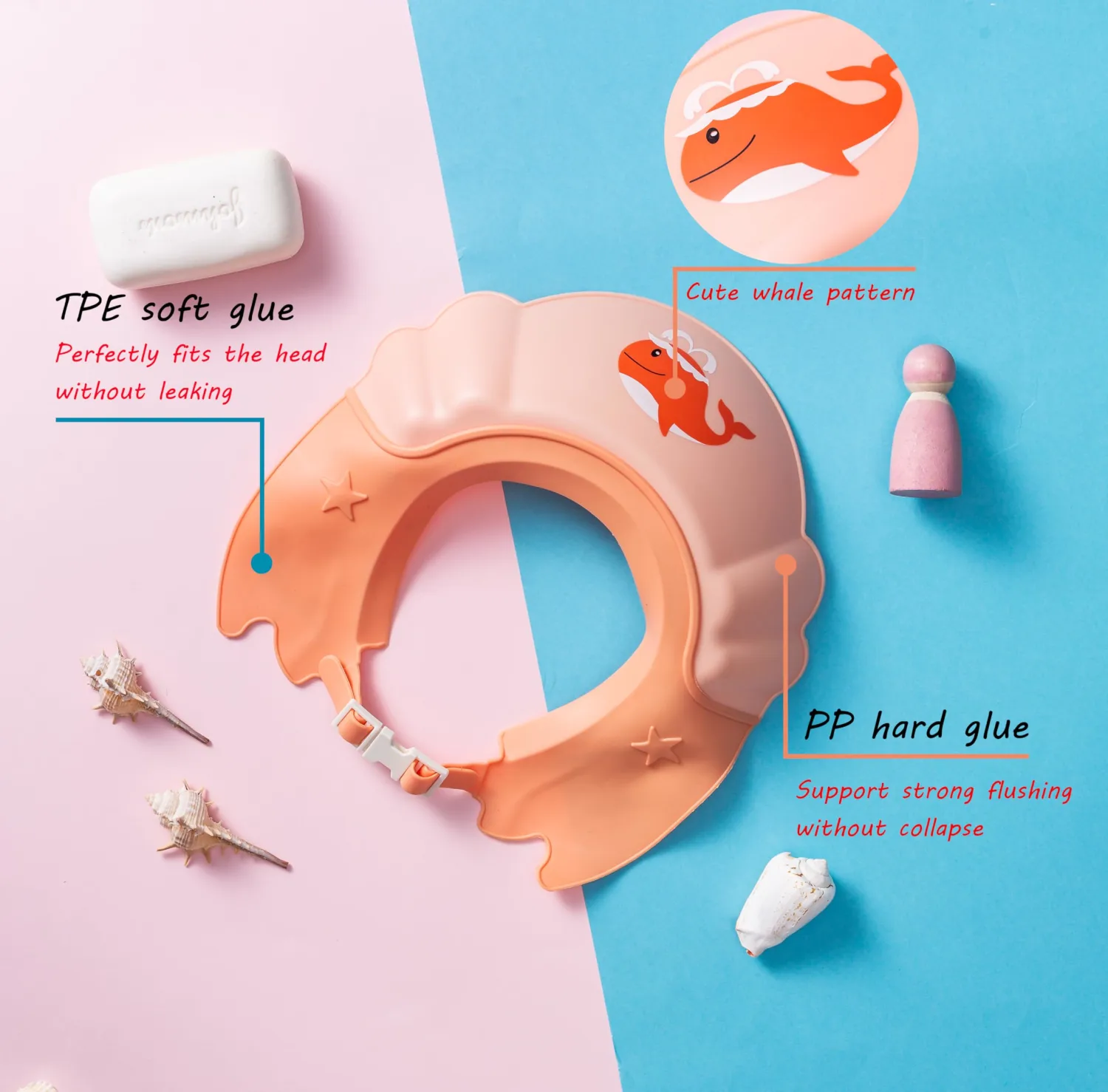 Baby Shower Cap Shield, Shower Cap for Kids, Visor Hat for Eye and Ear Protection for 0-9 Years Old Children,Cute whale shape Makes the Baby Bath More Fun (Orange)