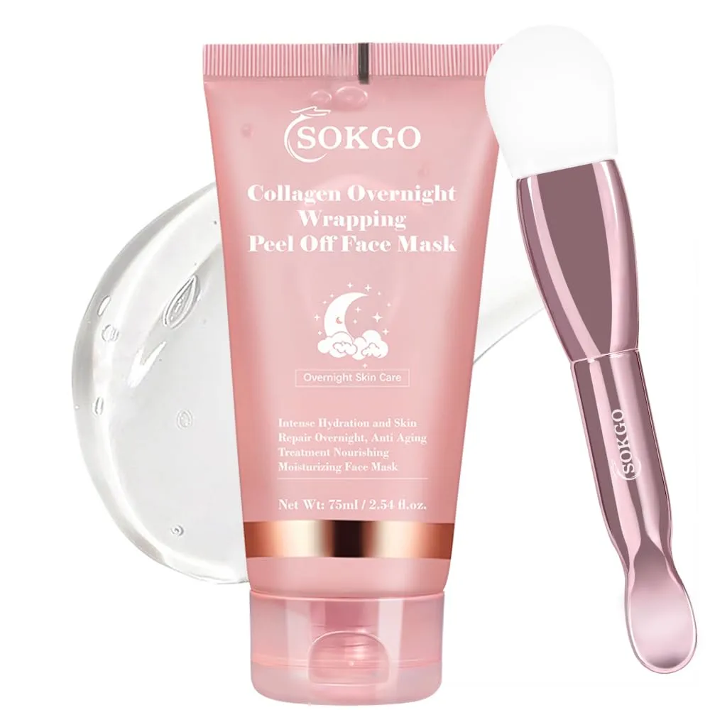 Sokgo Collagen Overnight Wrapping Mask, Intensive Hydration Anti Aging Overnight Skin Treatment, Boosts Elasticity and Firmness, Revitalizes Dull Skin Reduces Fine Lines and Wrinkles (1PCS)