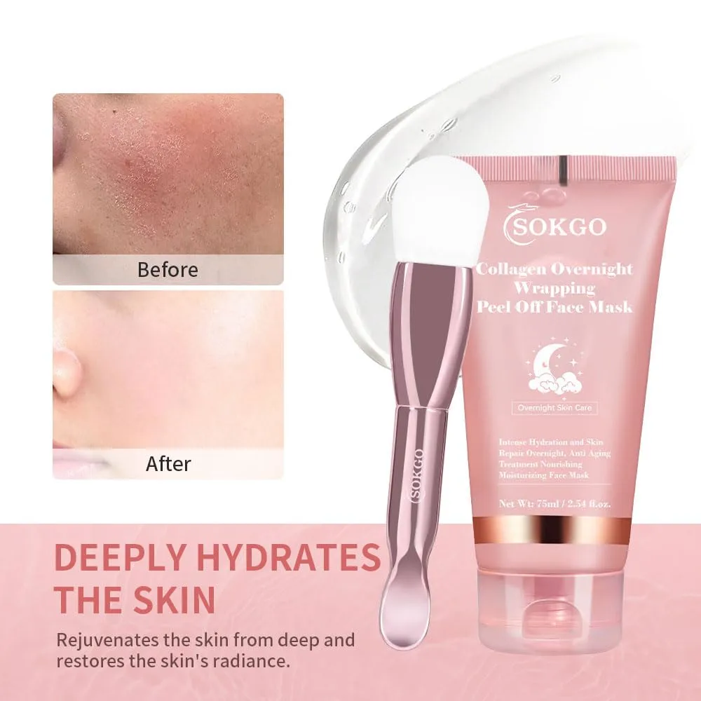 Sokgo Collagen Overnight Wrapping Mask, Intensive Hydration Anti Aging Overnight Skin Treatment, Boosts Elasticity and Firmness, Revitalizes Dull Skin Reduces Fine Lines and Wrinkles (1PCS)