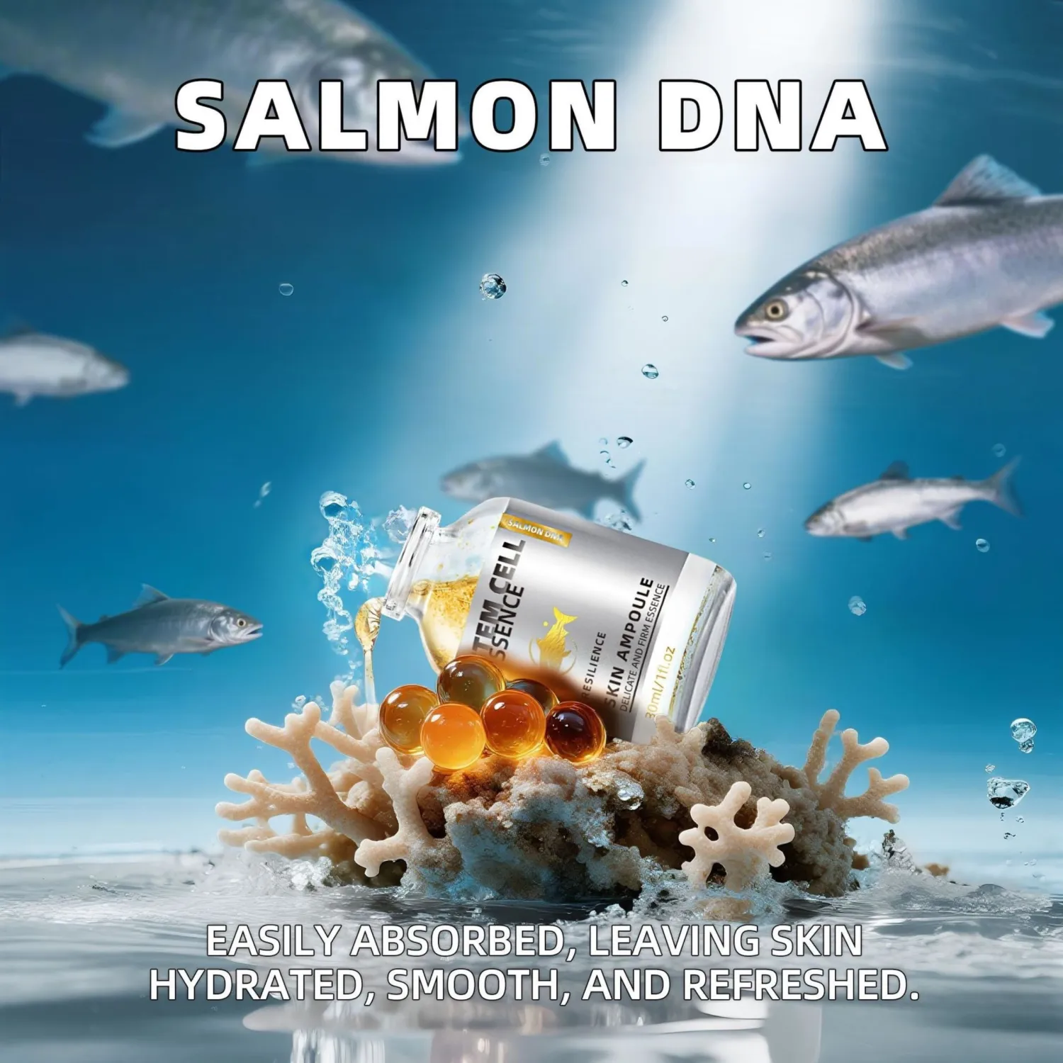 Salmon DNA Serum with PDRN, Microneedling Am-poule for Wrinkles Scars and Skin Repair, Anti-Aging Hydration Booster, Firming Serum With Derma Roller and Pen for Radiant Face or Body