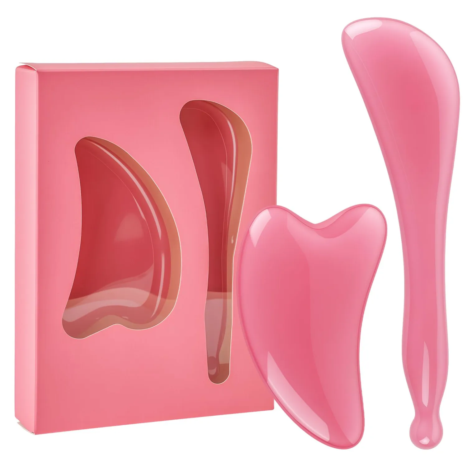 2Pcs Amber Resin Gua Sha Tools Set - Natural Gua Sha Board, Pink