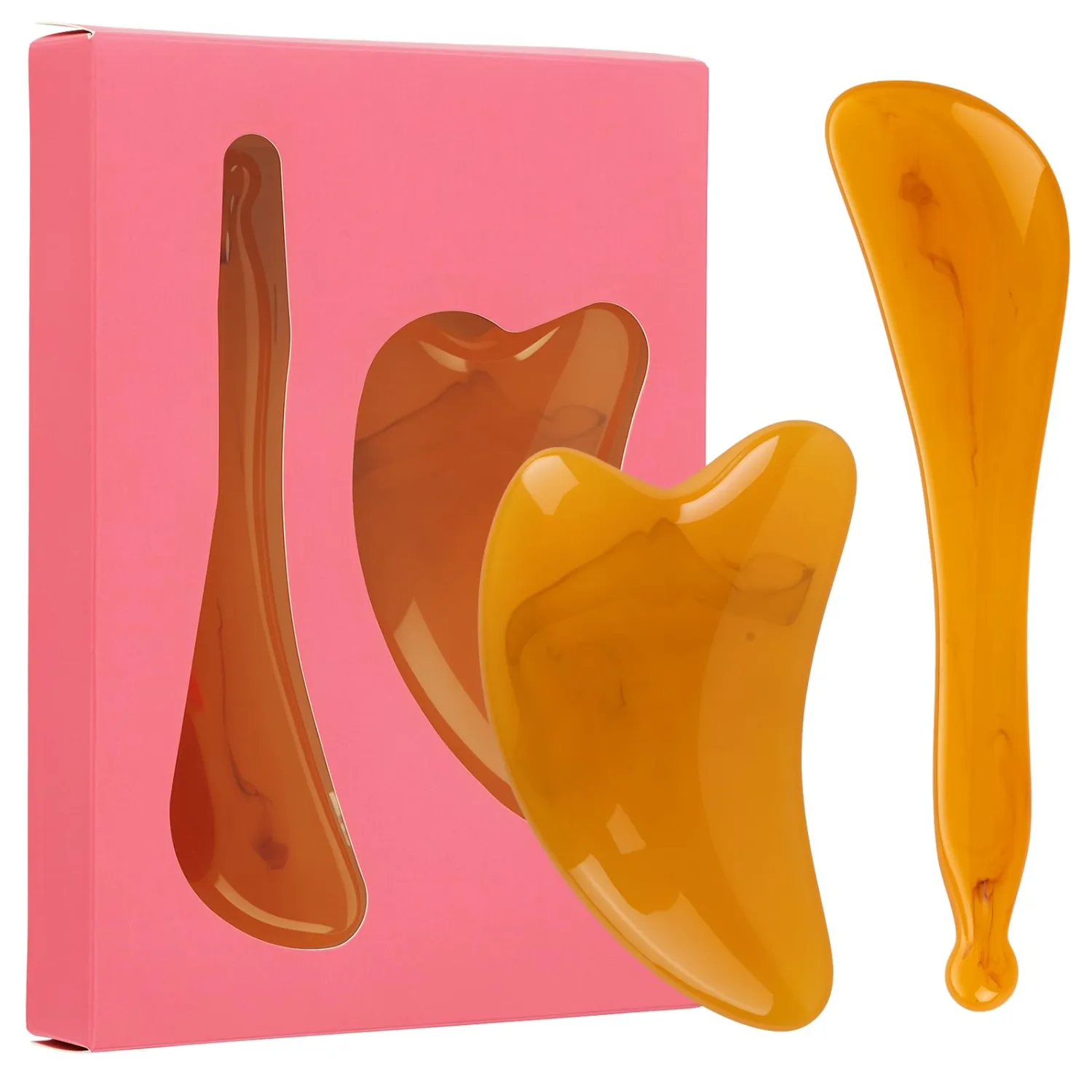 2Pcs Amber Resin Gua Sha Tools Set - Natural Gua Sha Board