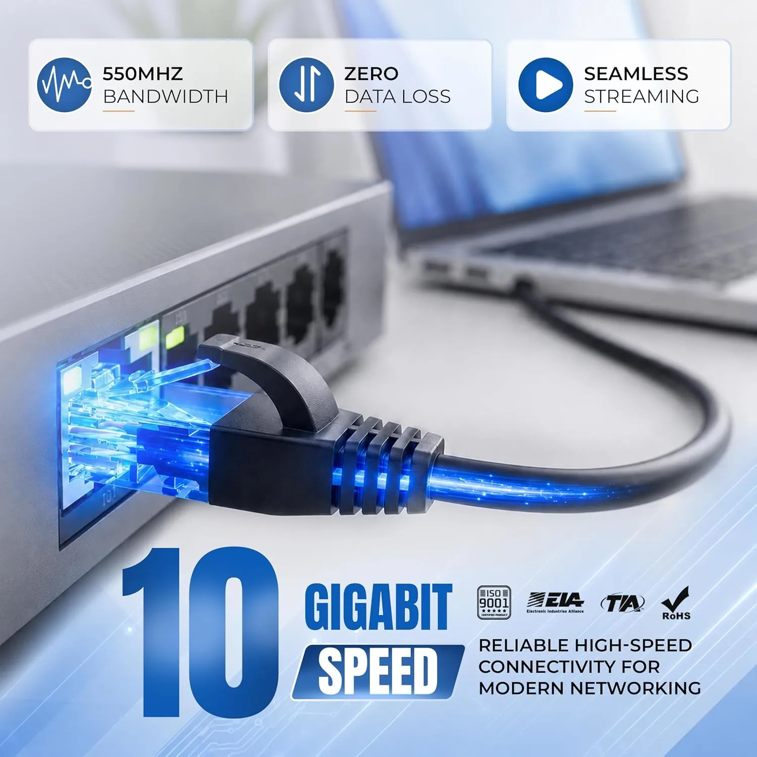 MONK CABLES | CAT 6 LAN Ethernet Cable 10 ft | CAT6 RJ45 Patch Cable |Blue