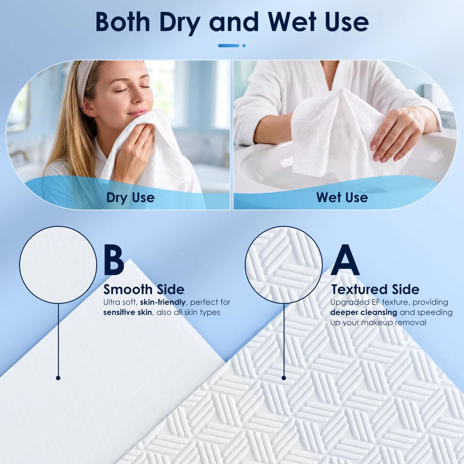 Disposable Face Towel XL for Skin Cleasing Makeup Removing 50 Count
