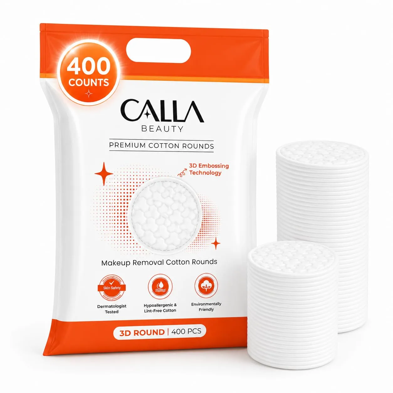 3D Cotton Rounds for Face (400 Counts), 3D Embossing Textured
