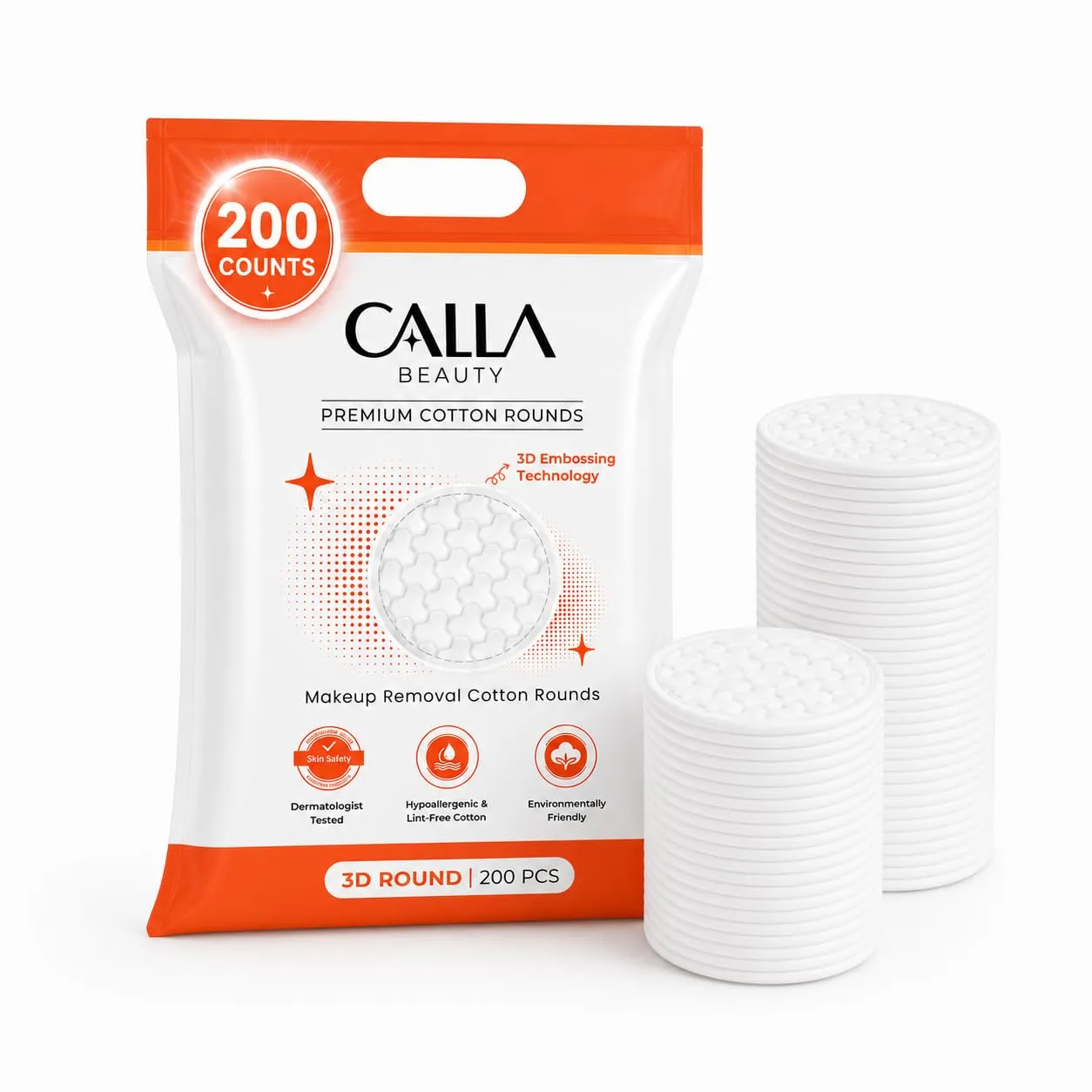 3D Cotton Rounds for Face (200 Counts), 3D Embossing Textured