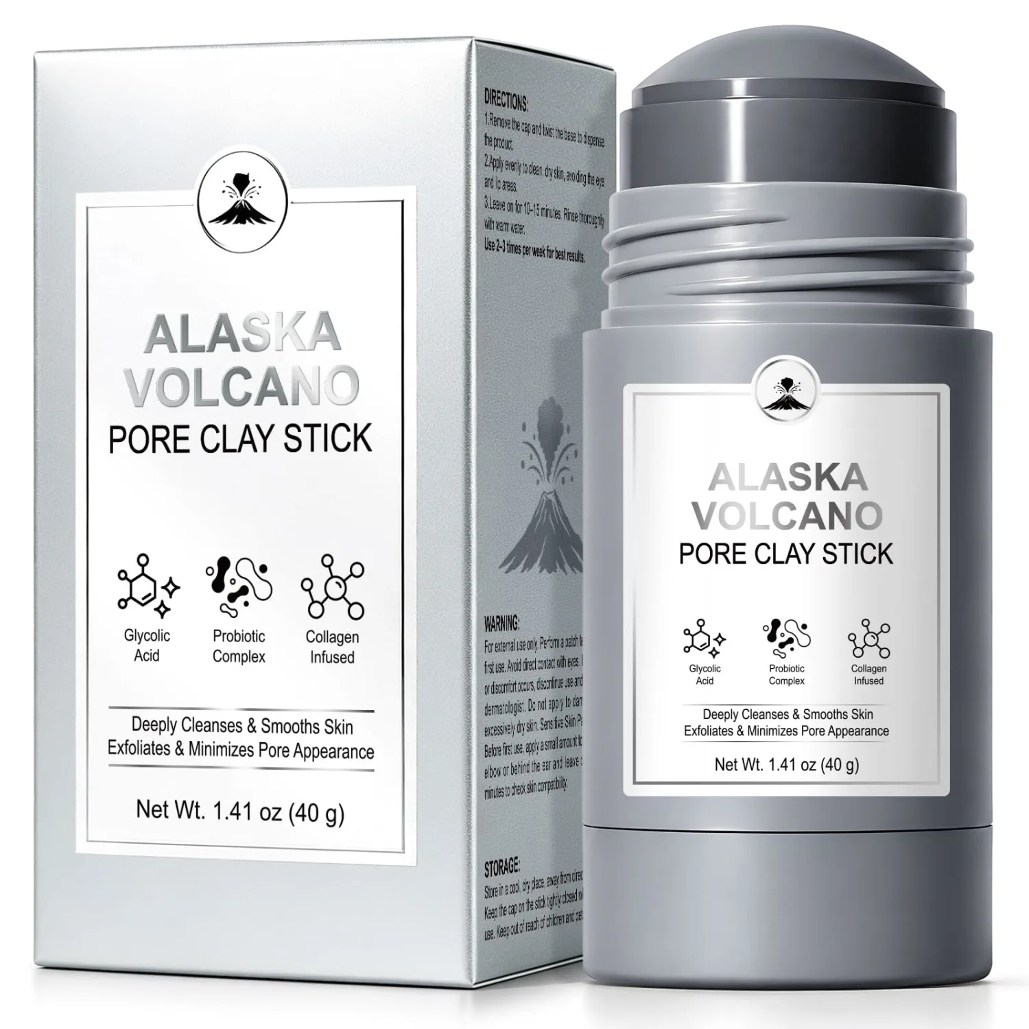 Volcanic Clay Mask Stick for Face, Deep Pore Cleansing & Blackhead Remover Mask with Glycolic Acid, Exfoliating & Oil Control Solid Clay Mask, Pore Minimizer for Smooth Skin, Men & Women