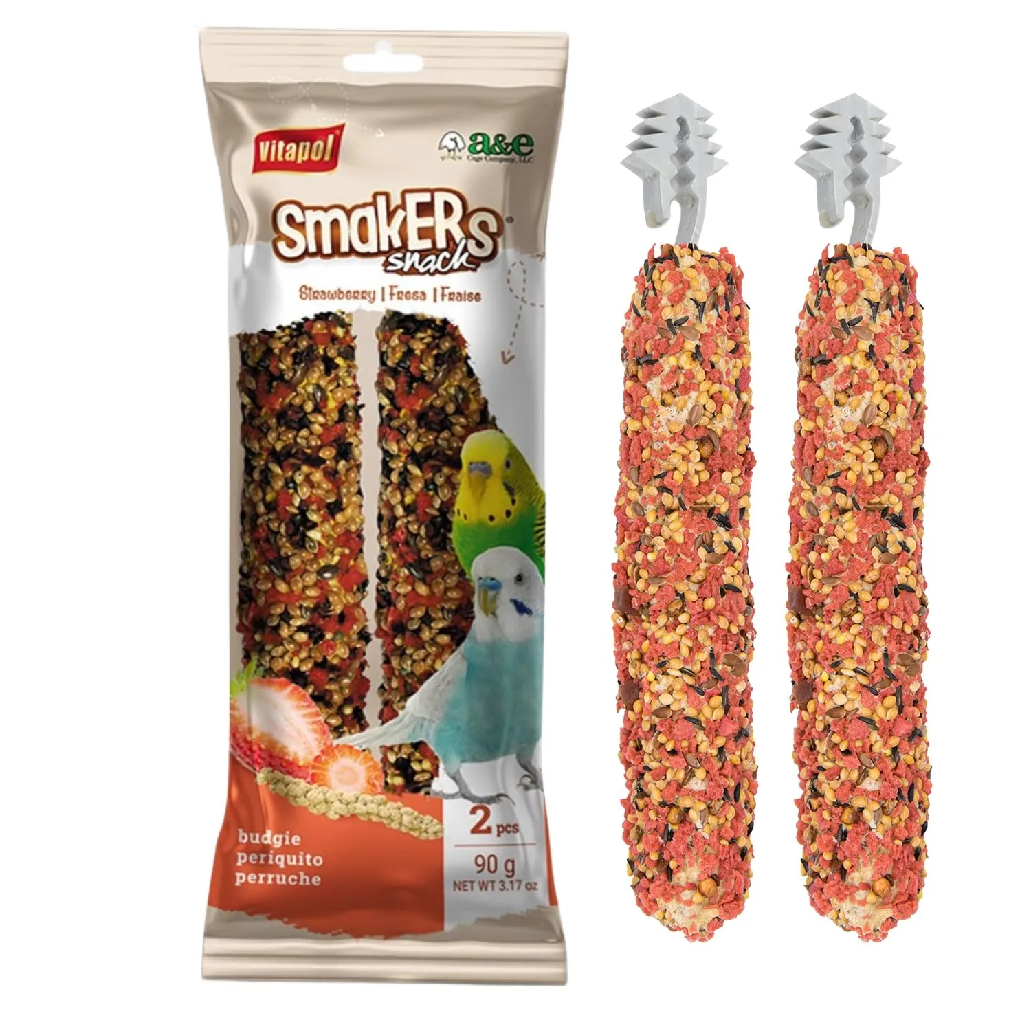 Vitapol Smakers Strawberry Treat Sticks for Parakeets & Budgies, 2 Pack
