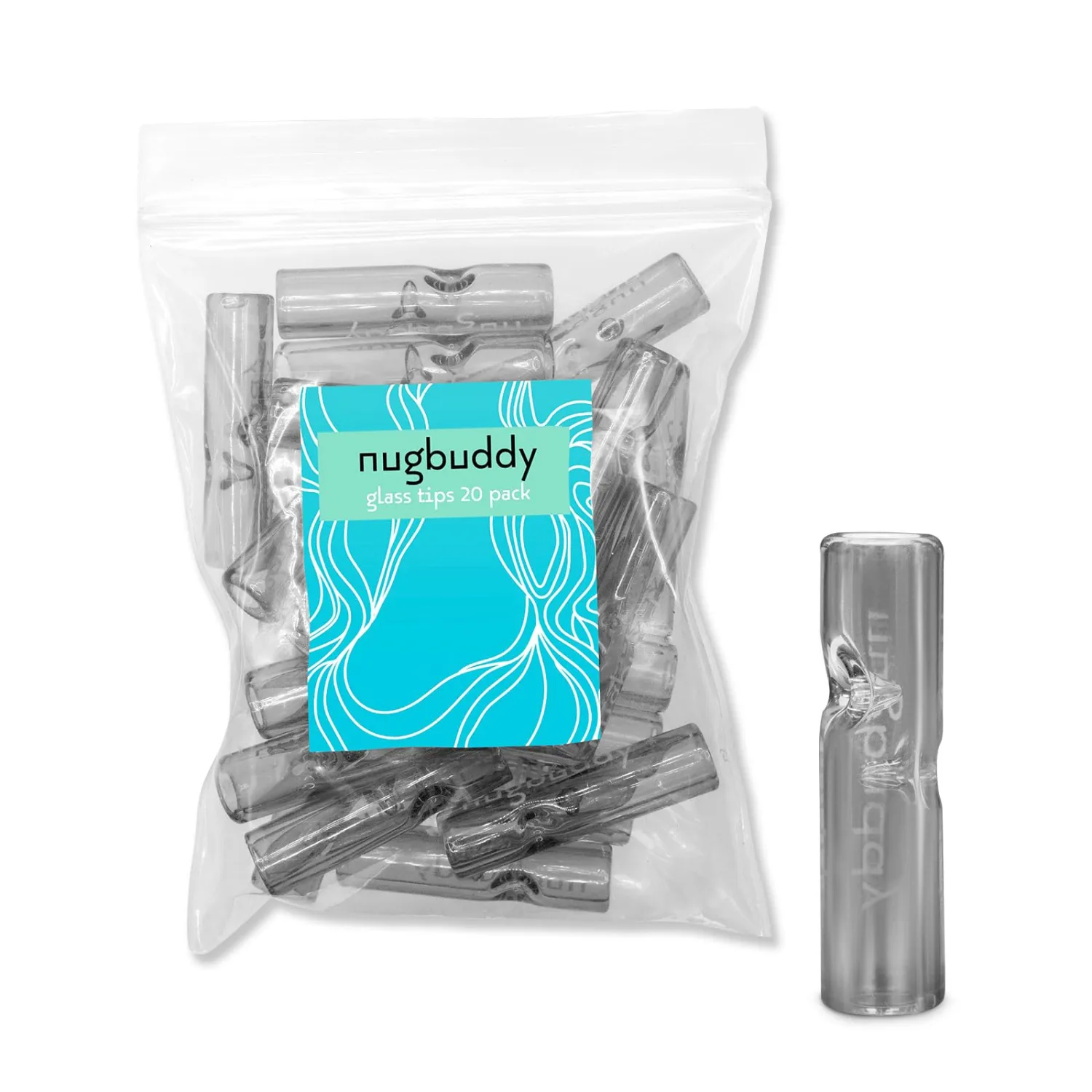 Nugbuddy Glass Tips - 8mm Reusable Glass Rolling Tips - Mouthpiece Filter Crutch Fits in Rolling Machines - 20 Pack - Cigarette Accessory for Tobacco Use only