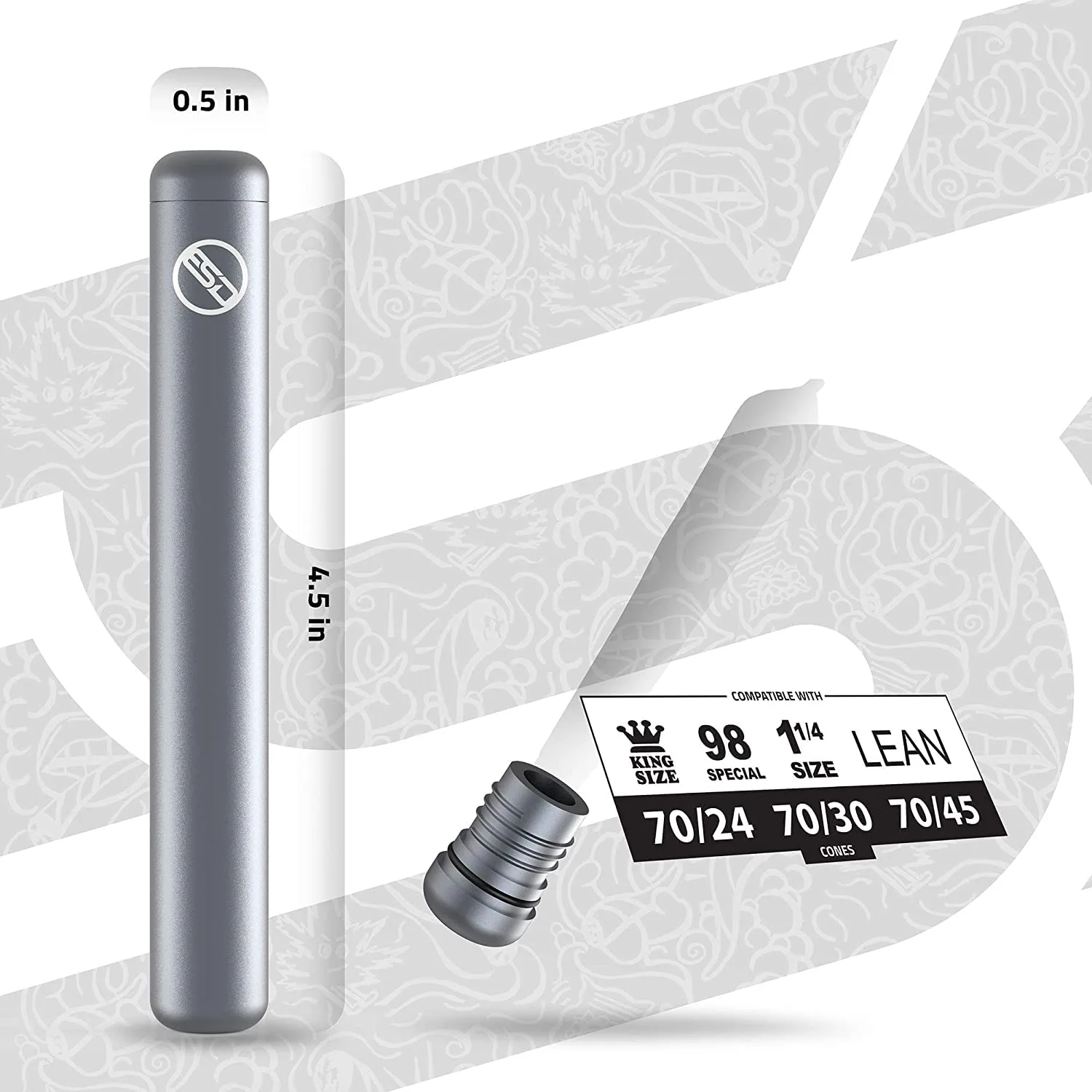 RAW - ESD Metal Cigarette Holder Tube | Gray | Fits King Size and 1-1/4 Cones - Contains Smells - Waterproof - Modern