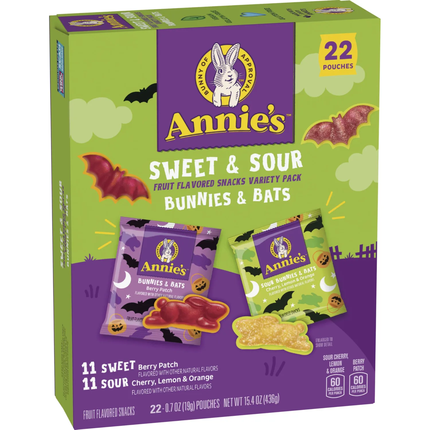 Annie's Sweet & Sour Bunnies & Bats Fruit Flavored Snacks, 22 ct, 15.4 oz