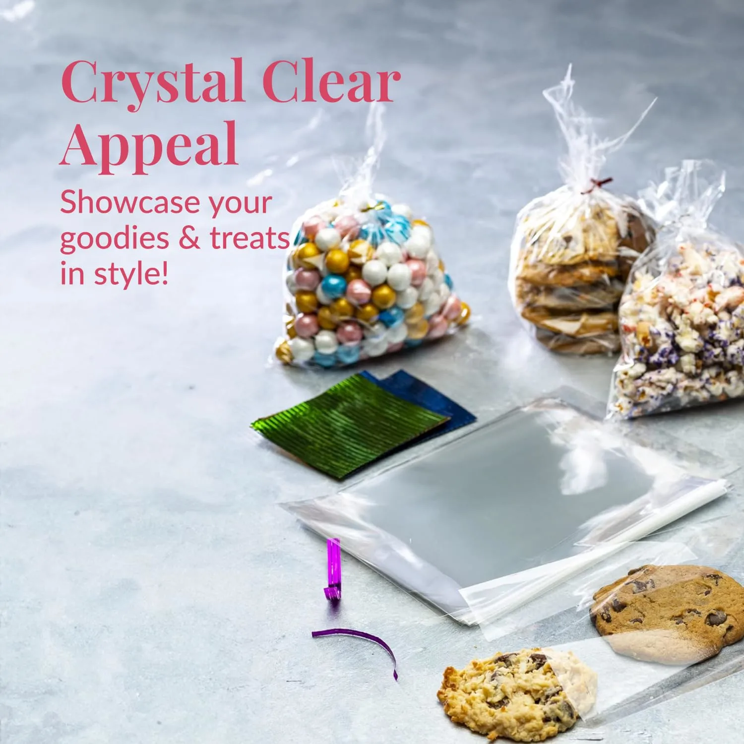 Prestee 200 Pack Clear Plastic Cellophane Bags - 6x8 with 4" Twist Ties, Candy & Cookie Bags, Treat & Gift Bags (Pack of 200)