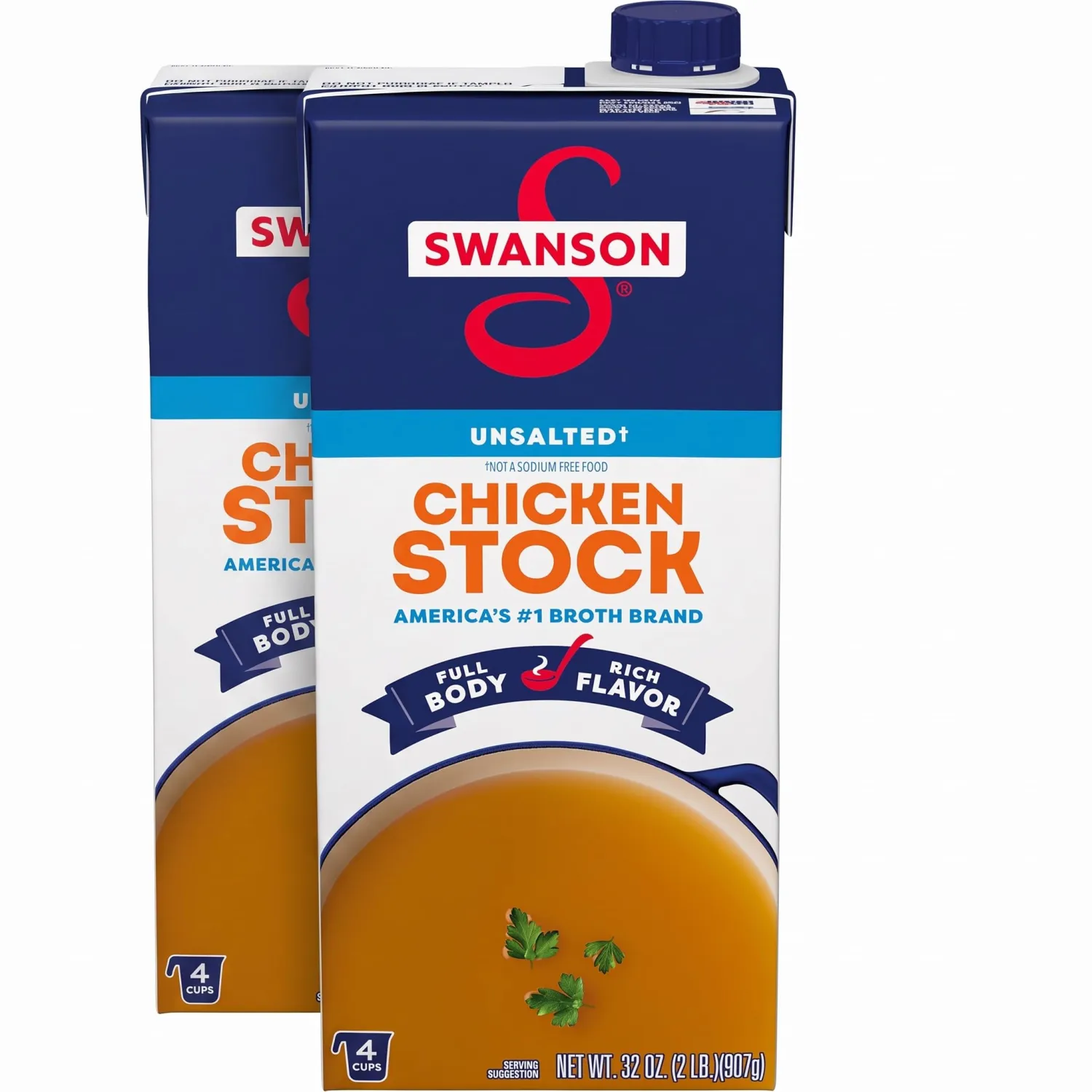 SWANSON S Unsalted Chicken Stock, 32 oz Carton (Pack of 2)