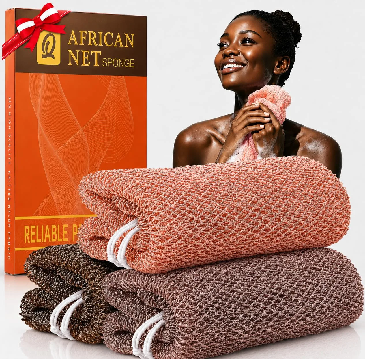 UJFQBH 3 Pack African Net Sponge Authentic Exfoliating Washcloth Spa Gifts