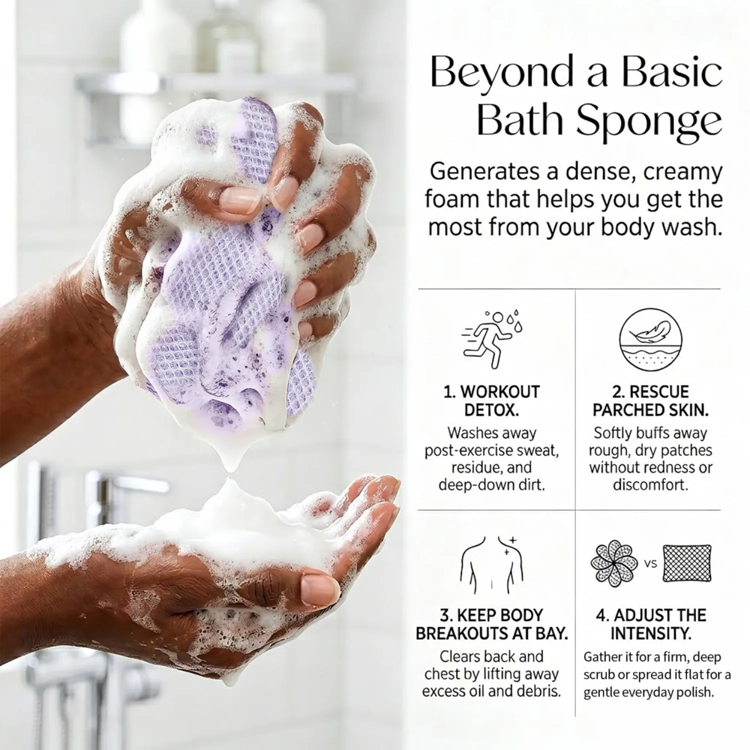UJFQBH Authentic African Net Sponge 3 Pack, Exfoliating Body Scrubber for Gentle Daily Exfoliation, Deep Cleansing Back Scrubber for Hard to Reach Areas, Quick Drying Shower Essential Ocean Blue